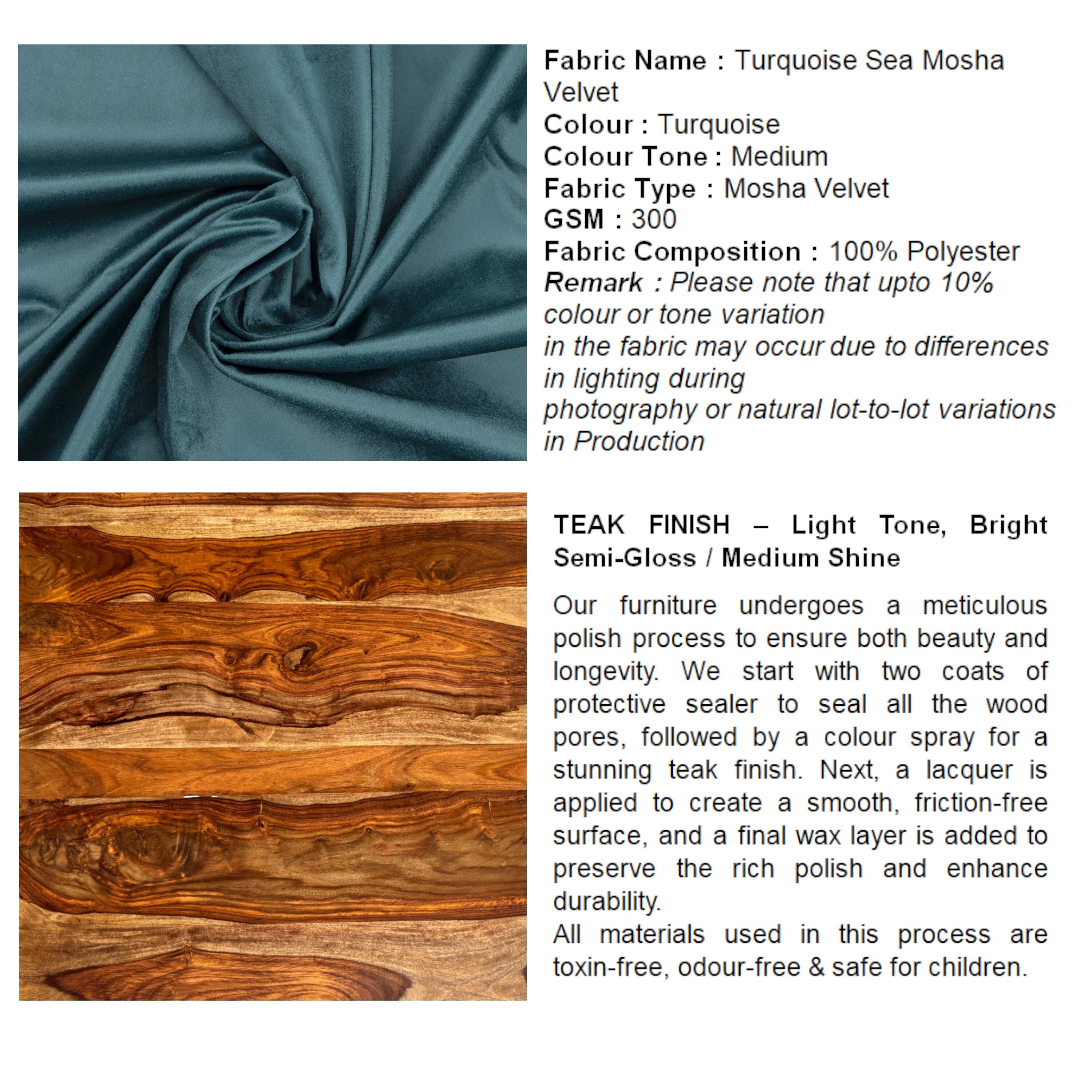 Rosslyn Solid Wood Ottoman Pouffee in Turquoise Sea Velvet