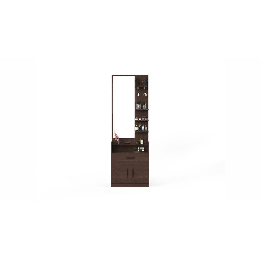 Darci Engineered Wood Dressing Table Mirror with Shelves, Bangle Holder & Hooks (Wenge)