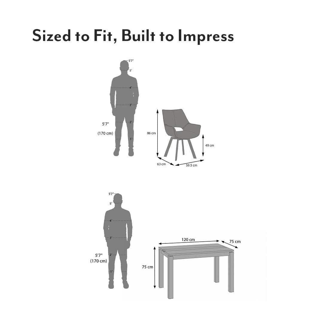 Atlas Crest Solid Wood 4 Seater Dining Table with set of 4 Casey Swivel Dining Chair