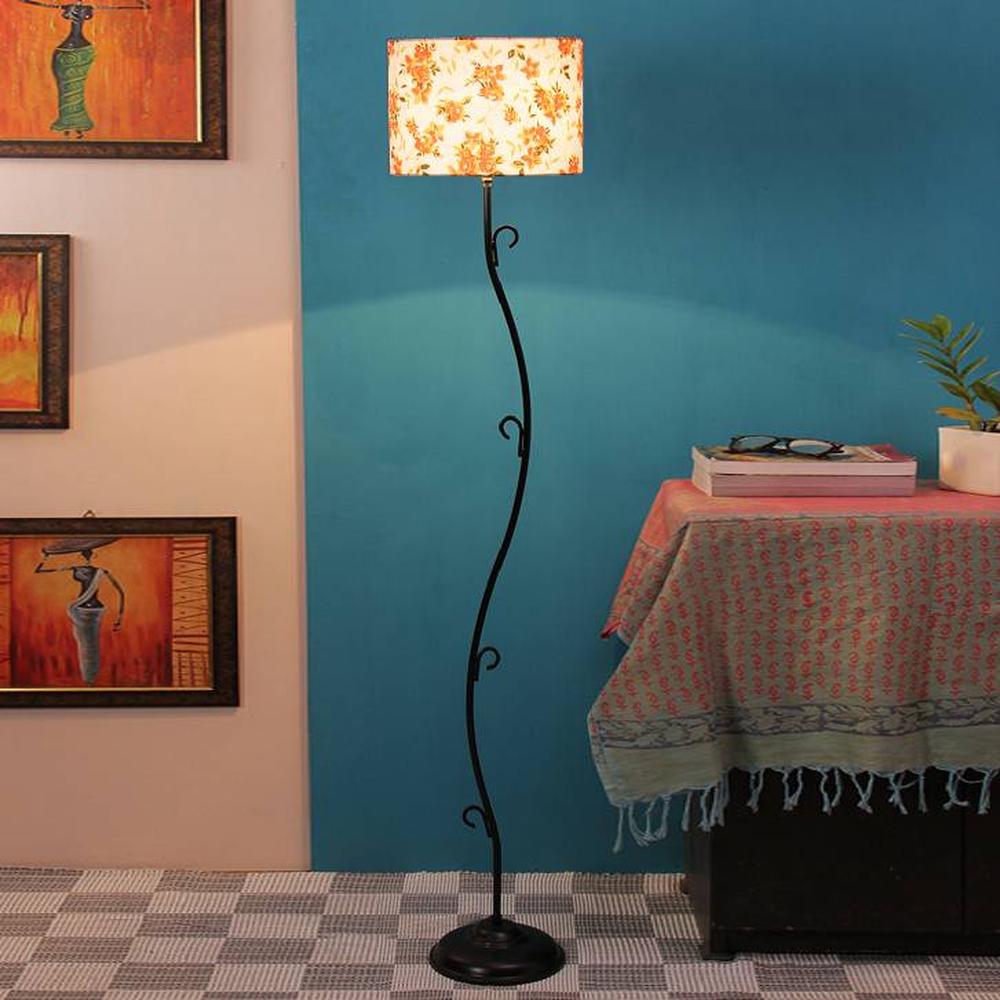 Dorys Multicolour Fabric Floor Lamp with Black Iron Base - Devansh