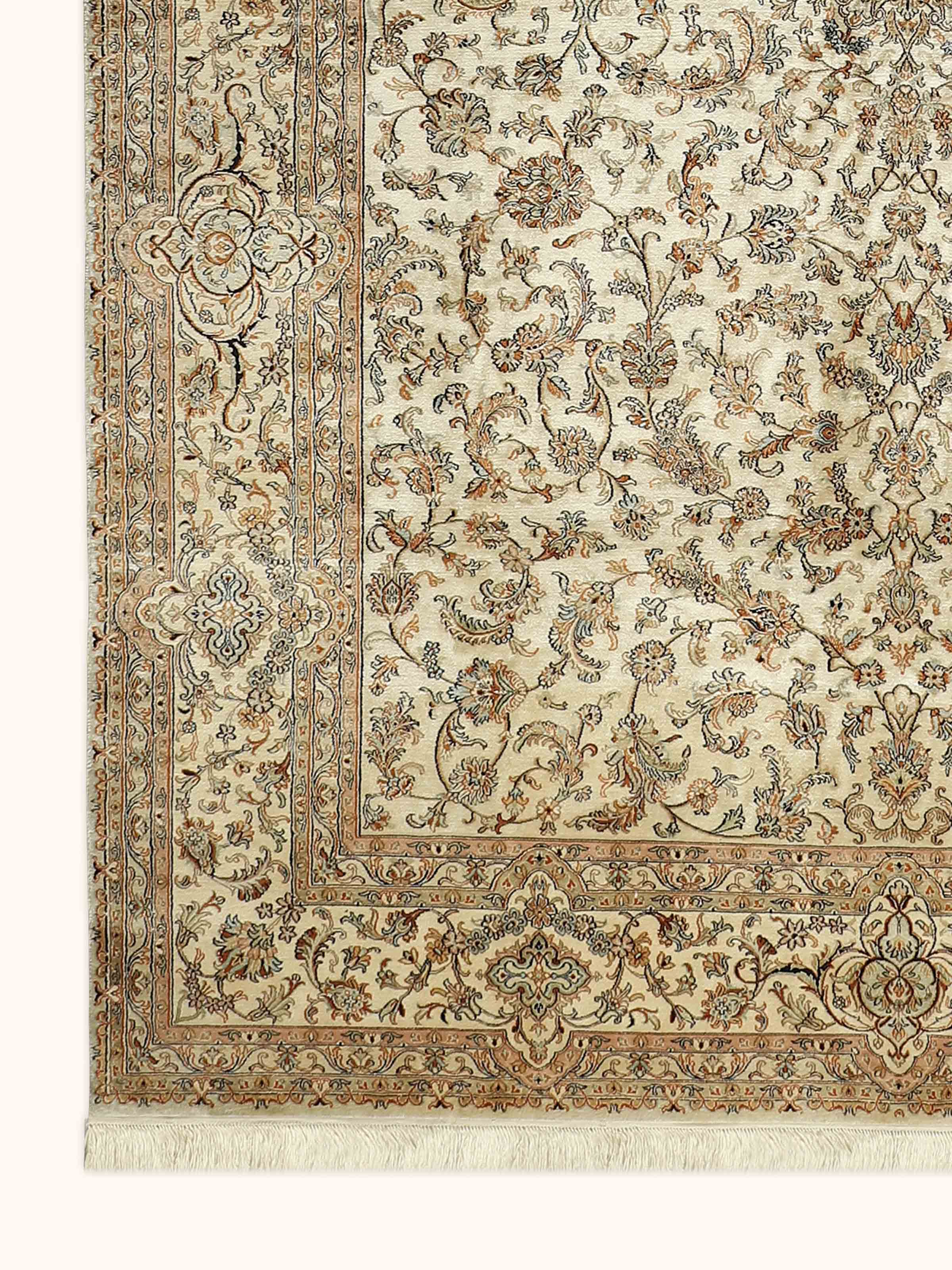 Traditional Persian Kerman Kashmir Silk Hand-knotted Rug