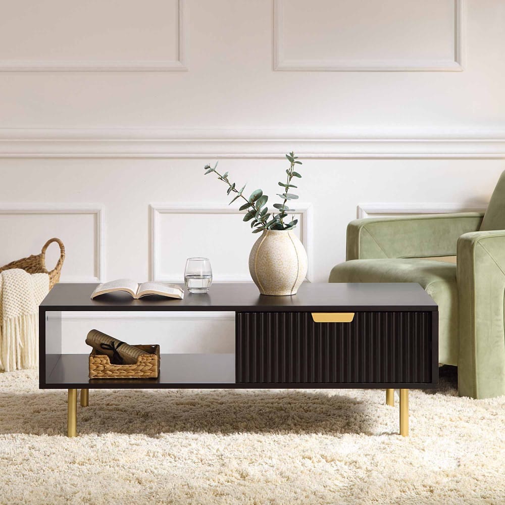 Velin Ridged Coffee Table with Drawer Black