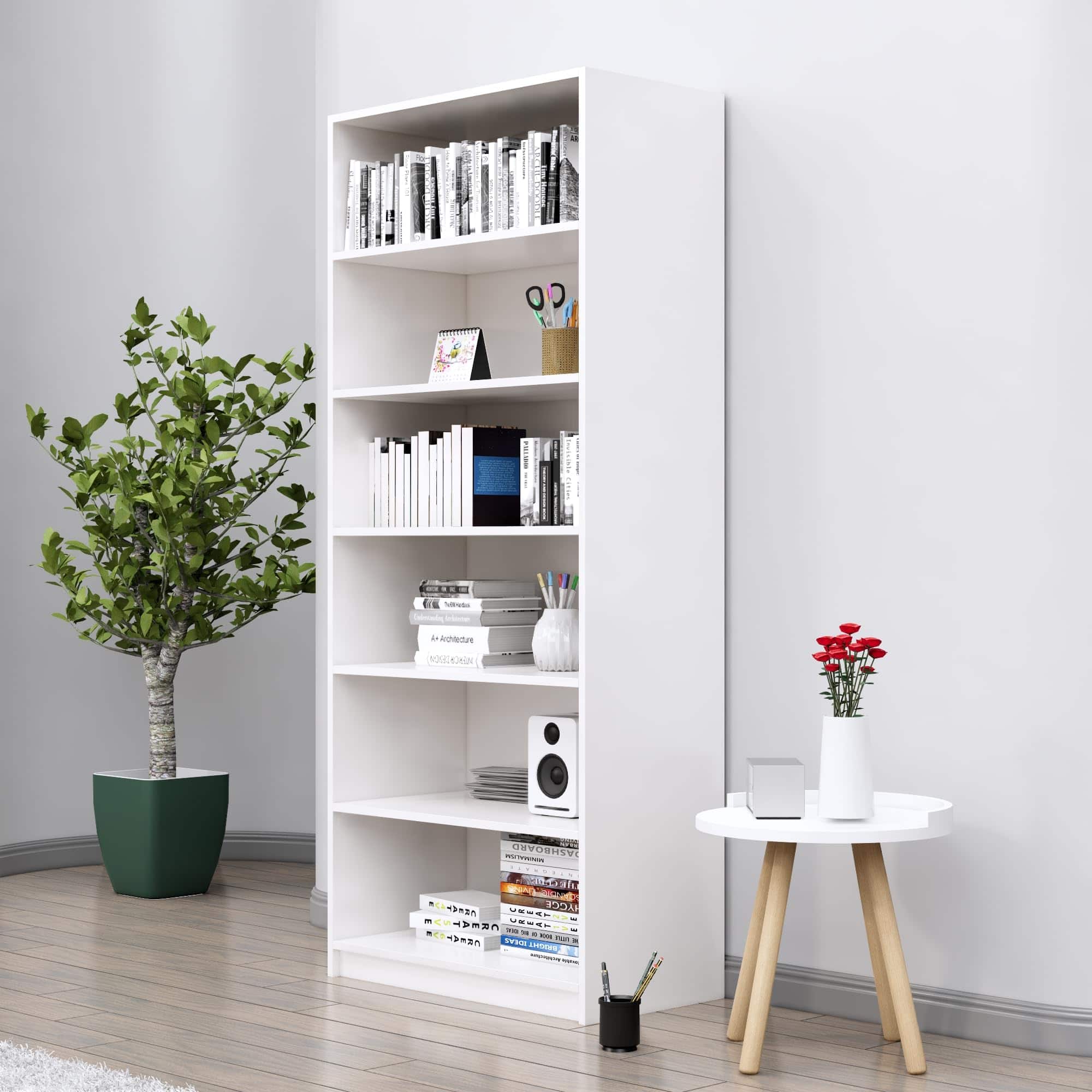 Hexa Engineered Wood Bookshelf Multipurpose Storage Rack in Frosty White Colour - HexaRed