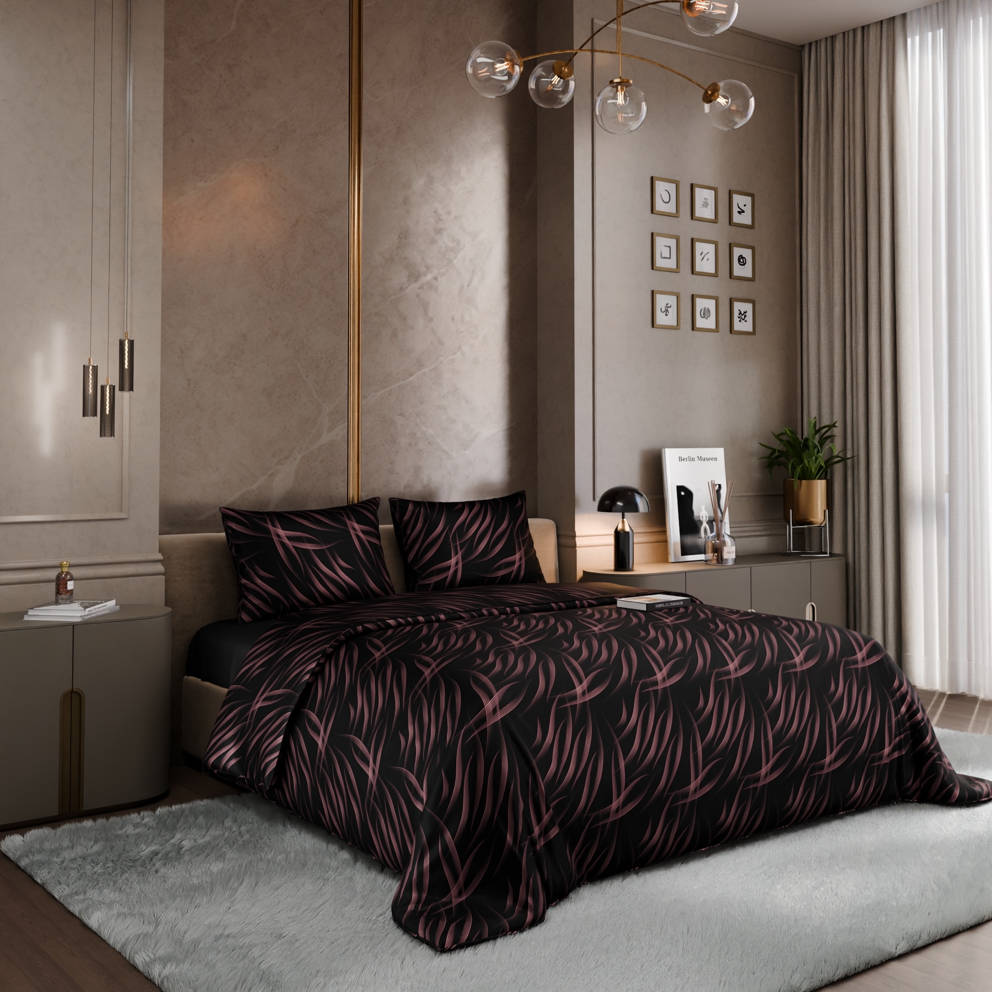 Stoa Paris Satin Comforter King Size with 2 Pillow Covers, 300TC Comforter Set Noir Rouge - Stoa Paris