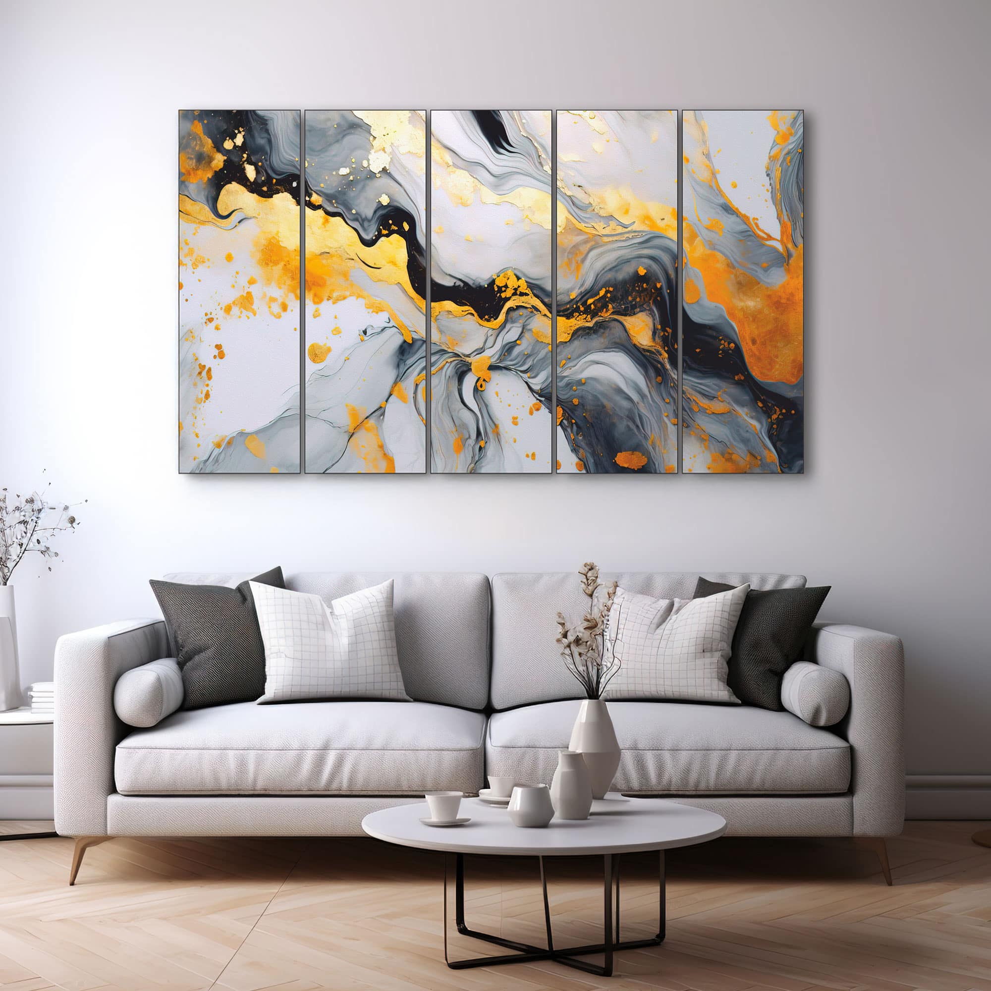 The Castle Decor Marble Texture Wall Art Set of 5 27x48 Inch - The Castle Decor