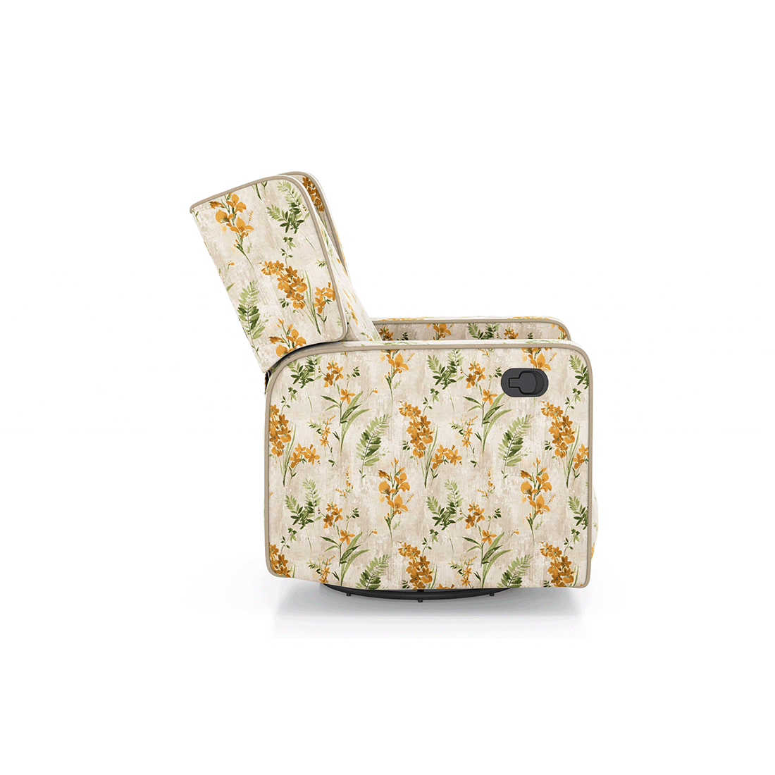 Irene One Seater Rocker Swivel Recliner in Mustard Floral Velvet Colour
