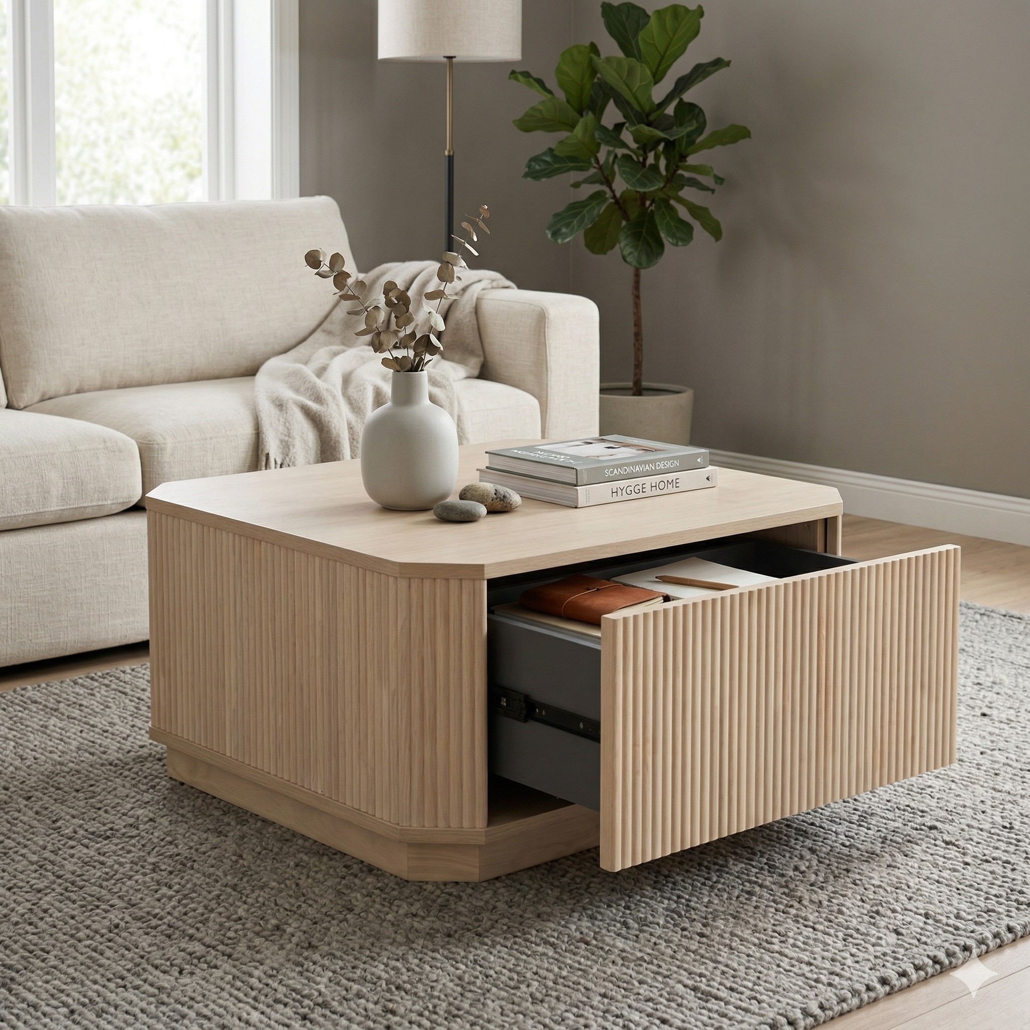 Scandinavian Ludlow Square Coffee Table Natural Wood Finish - Nestnordic