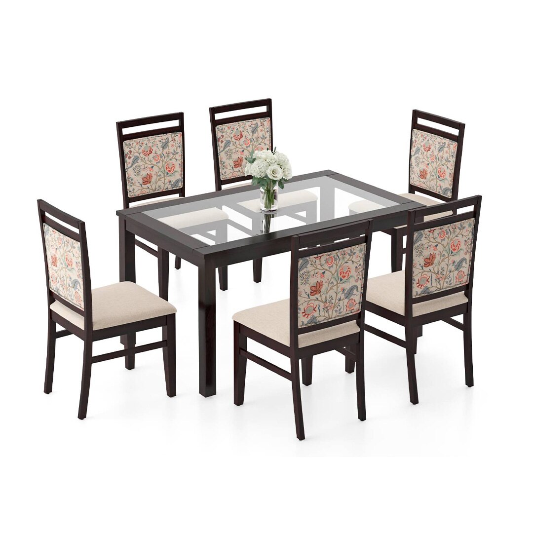 Floyd 6 Seater Dining Table Glass Top With Set Of 6 Alaine Dining Chairs