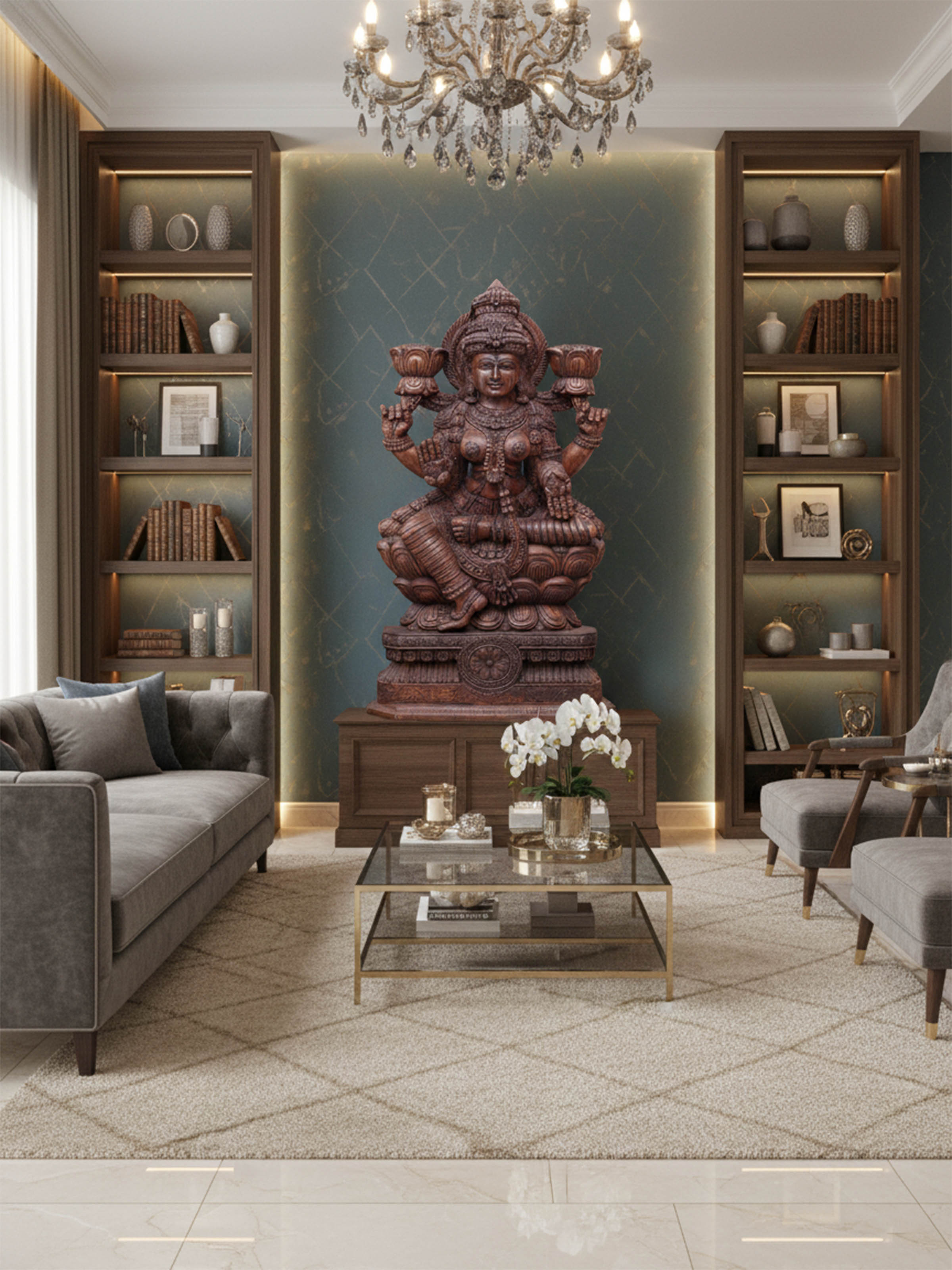 Wood Carved Lakshmi Idol