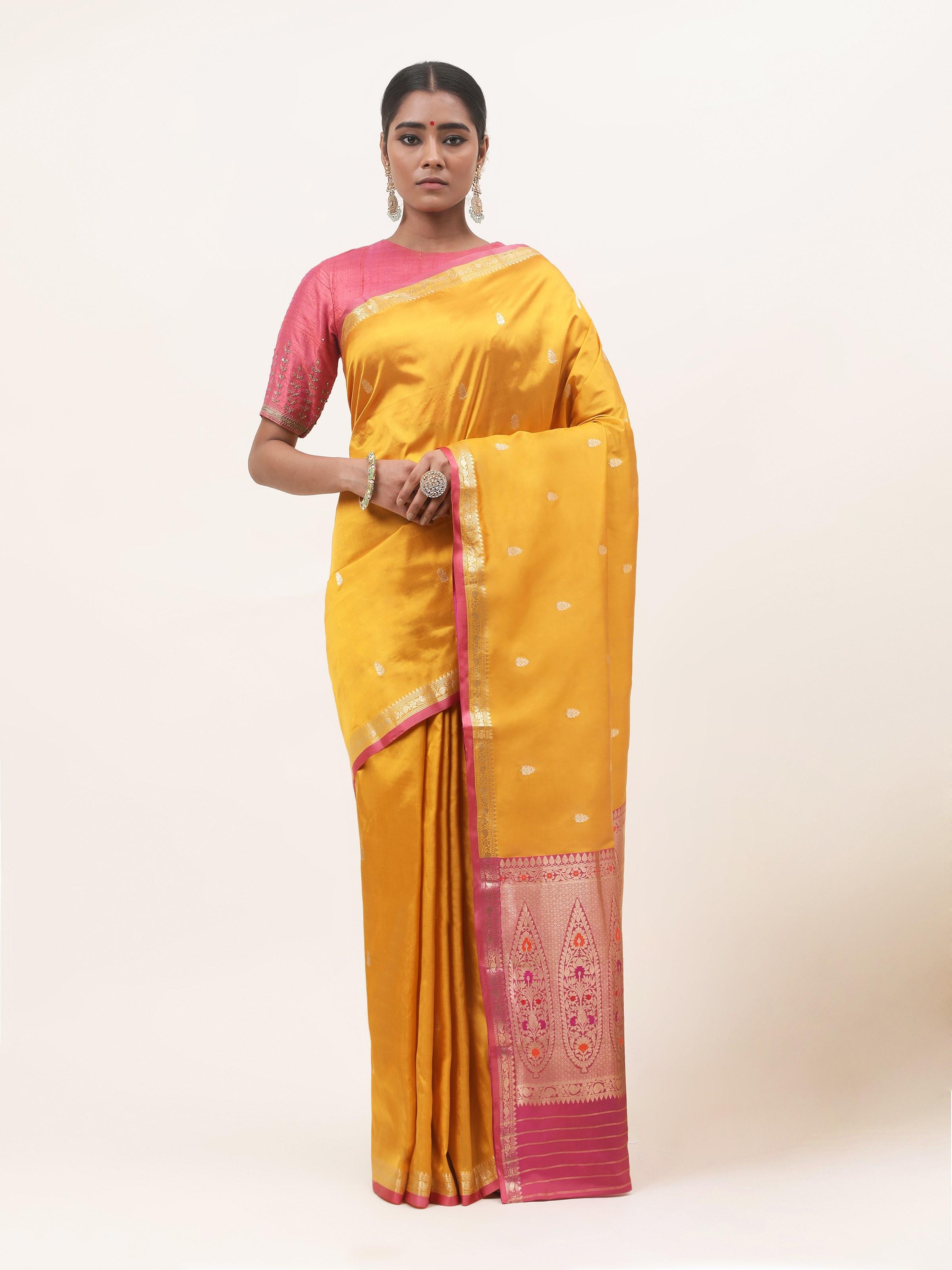 Yellow Mulberry Katan Silk Banarasi Saree