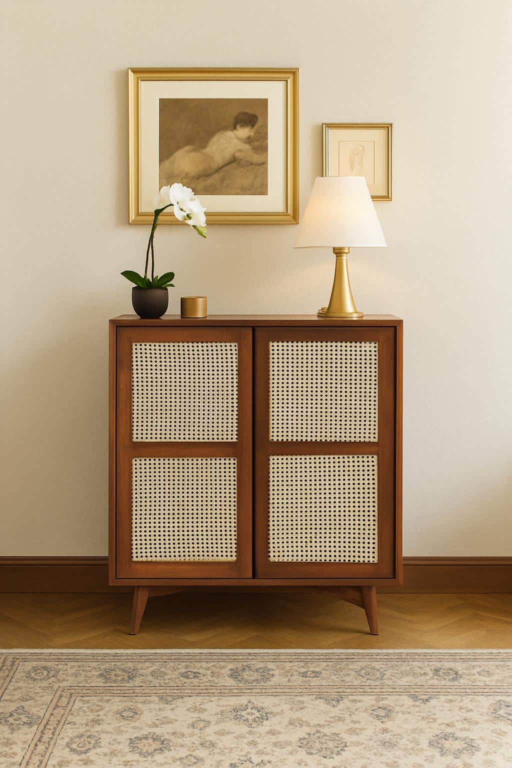 Sheesham Wood & Cane Bar Cabinet