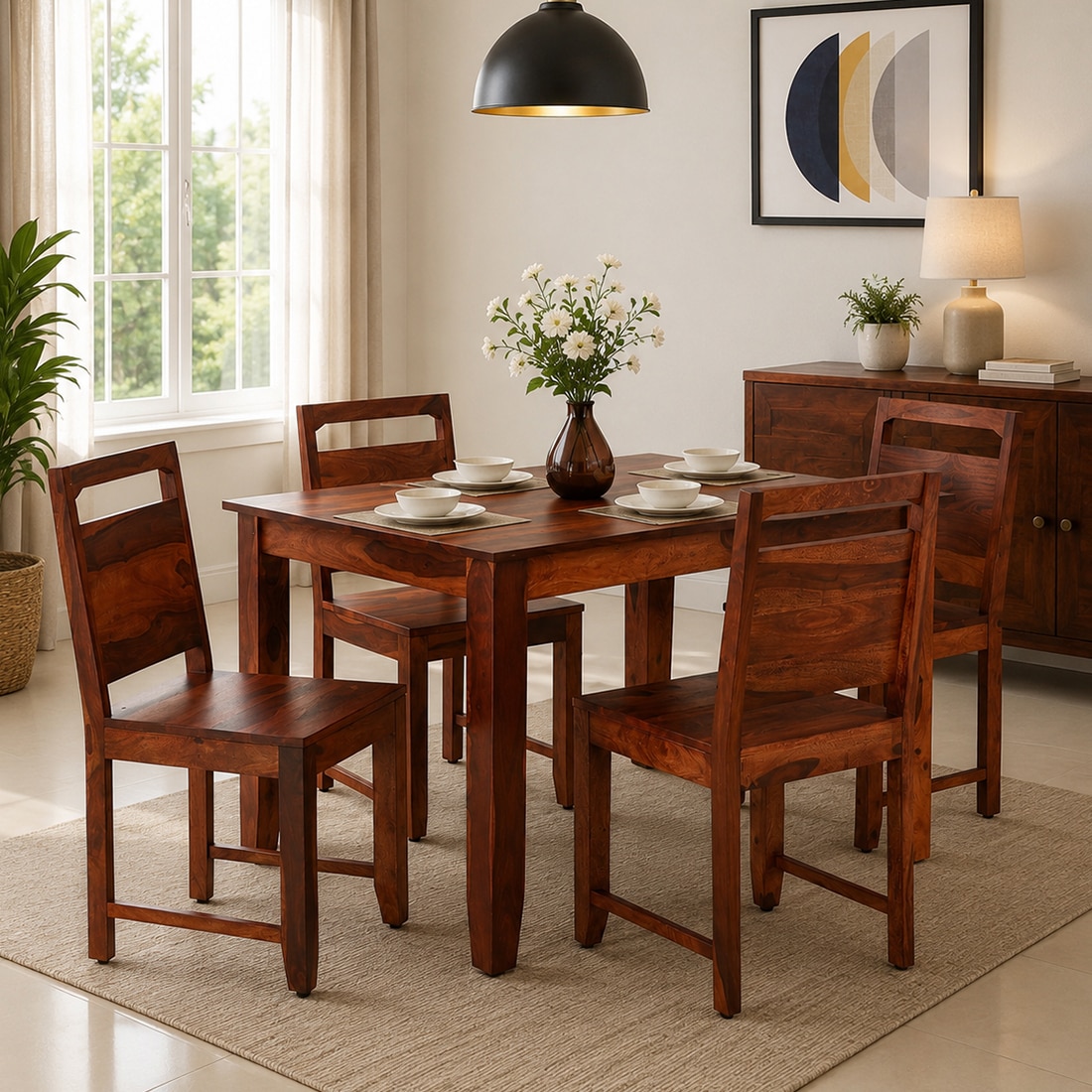 Cook 4 Seater Dining Set In Honey Finish - Jyoti Impex