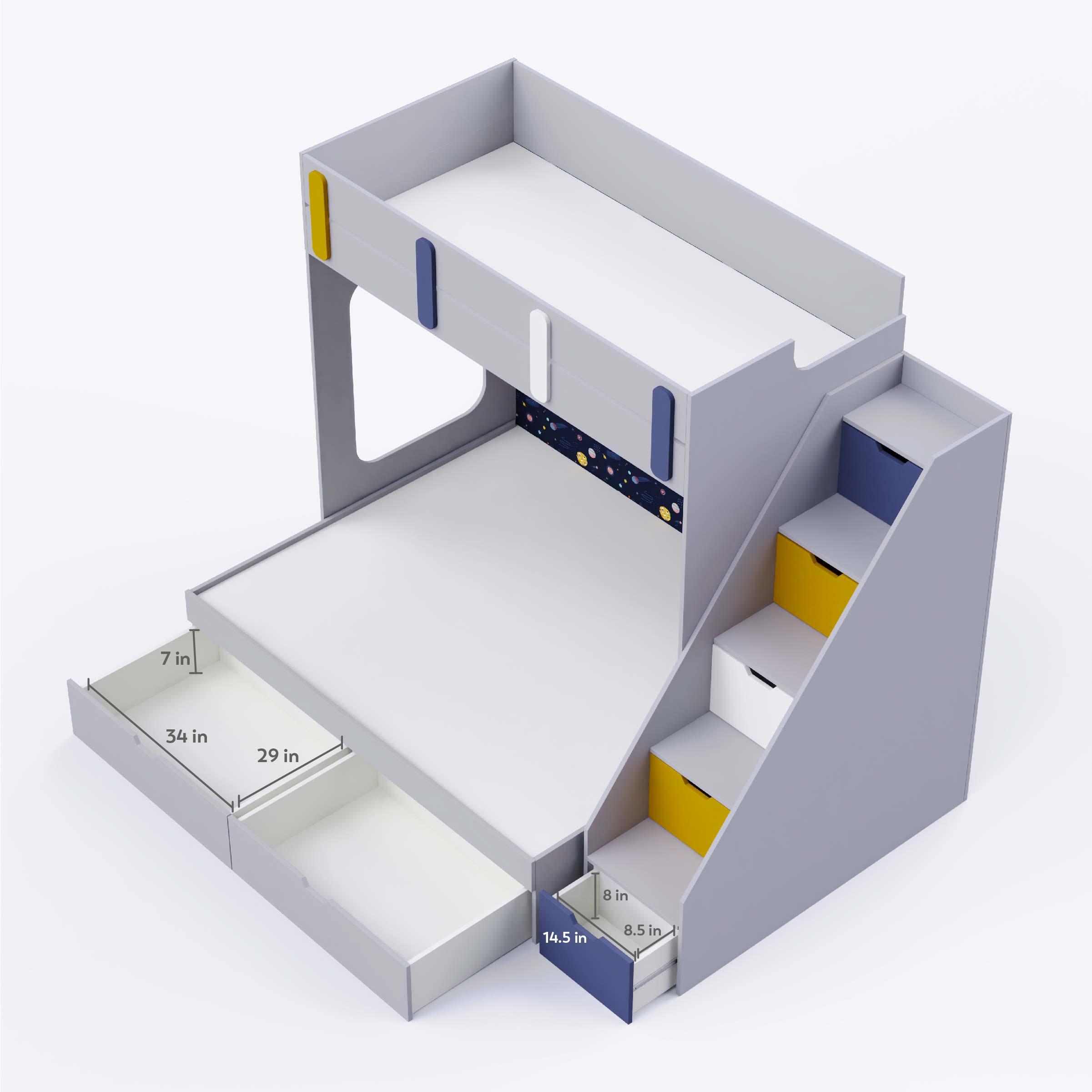 Pattern Dreams Bunk Bed  6X5 (Drawers On Wheels) In Grey Colour