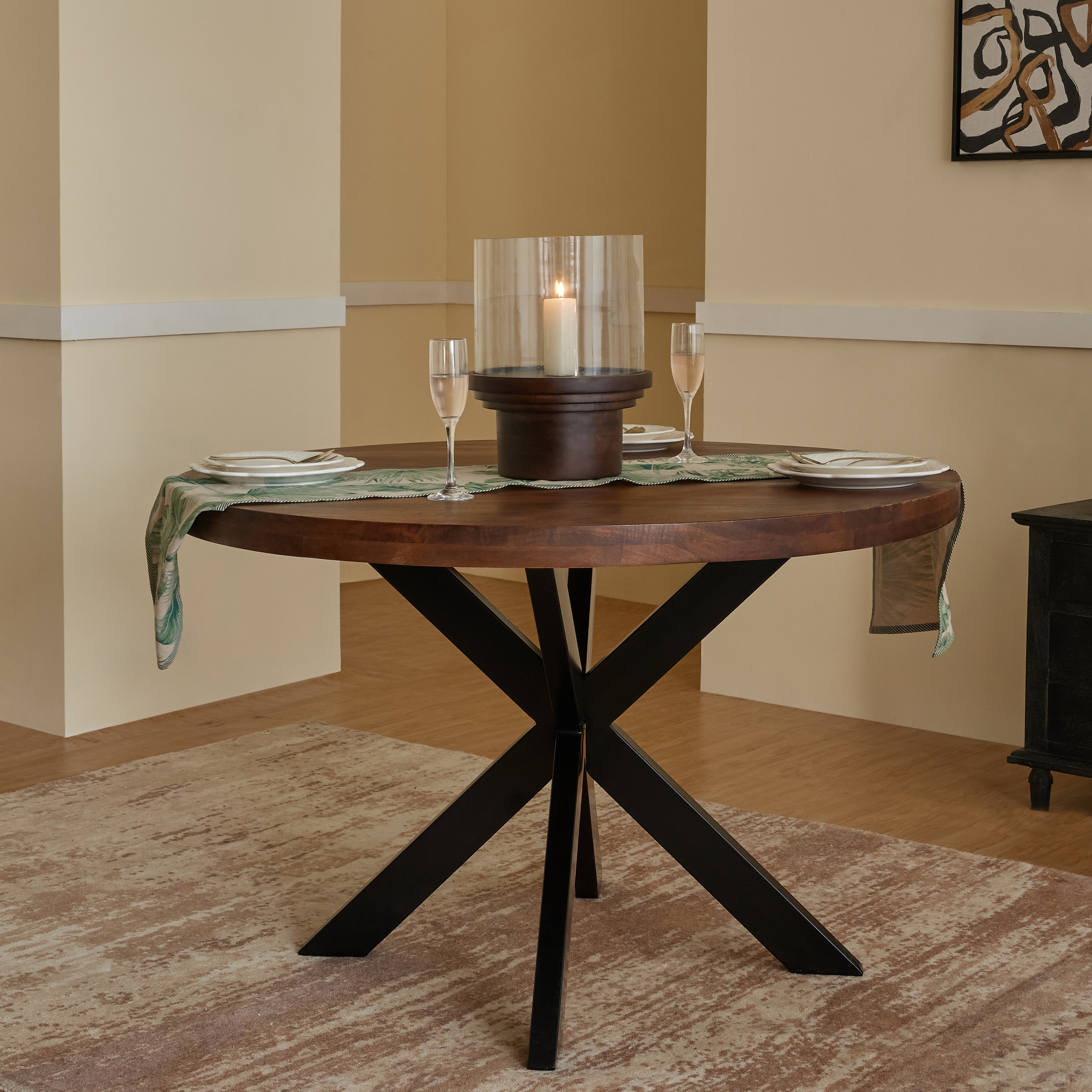 Vervella Shine Solid Wood 4 Seater Dining Table in Brown Finish - Living Shape