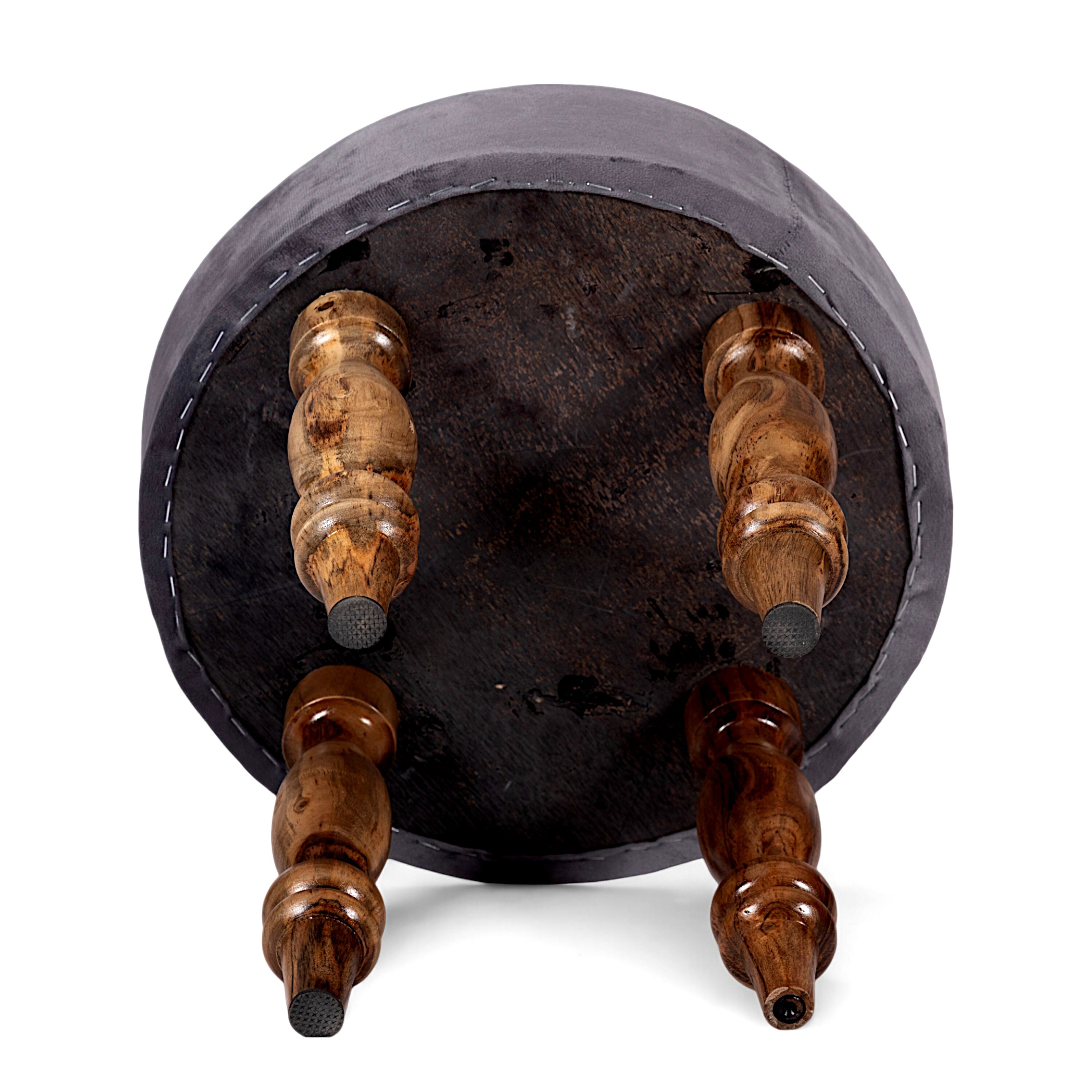 Bestone Sheesham Wood Accent Seater Bench Set  2 Stools In Iron Grey Velvet