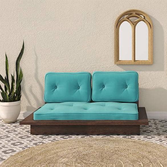 Ankara 2 Seater Wooden Sofa (Teal Blue)