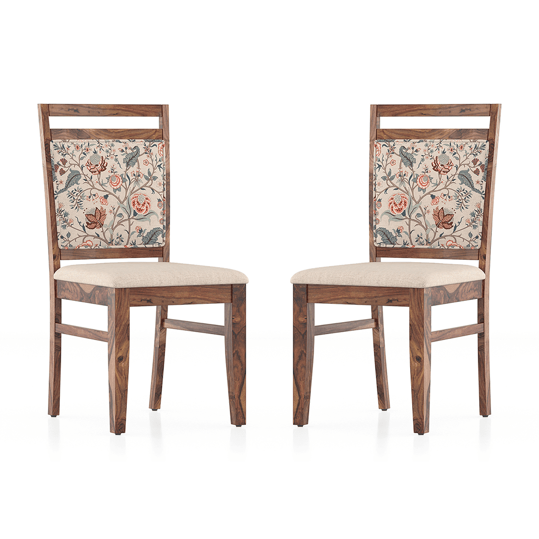 Alaine Dining Chair In Teak Finish With Calico Floral Colour