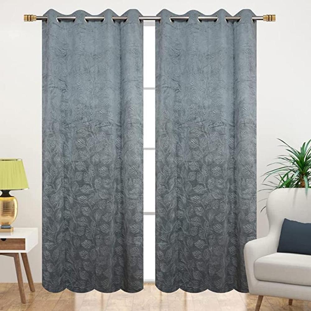 Velvet Floral Emboss Pack of 2 Blackout Window Curtains