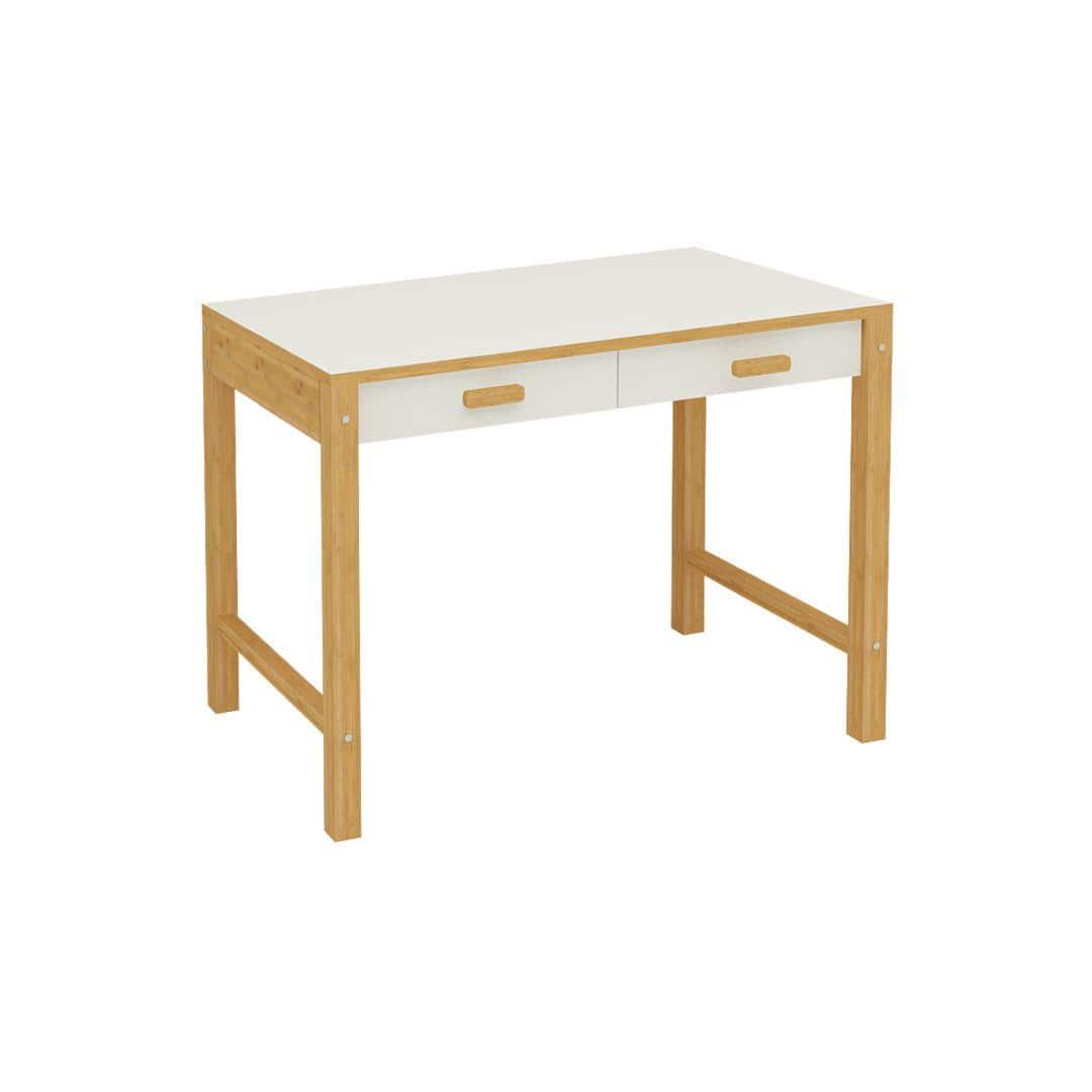 Exotica Solid Wood Study Desk with Drawers and Wooden Handles in Ivory Colour