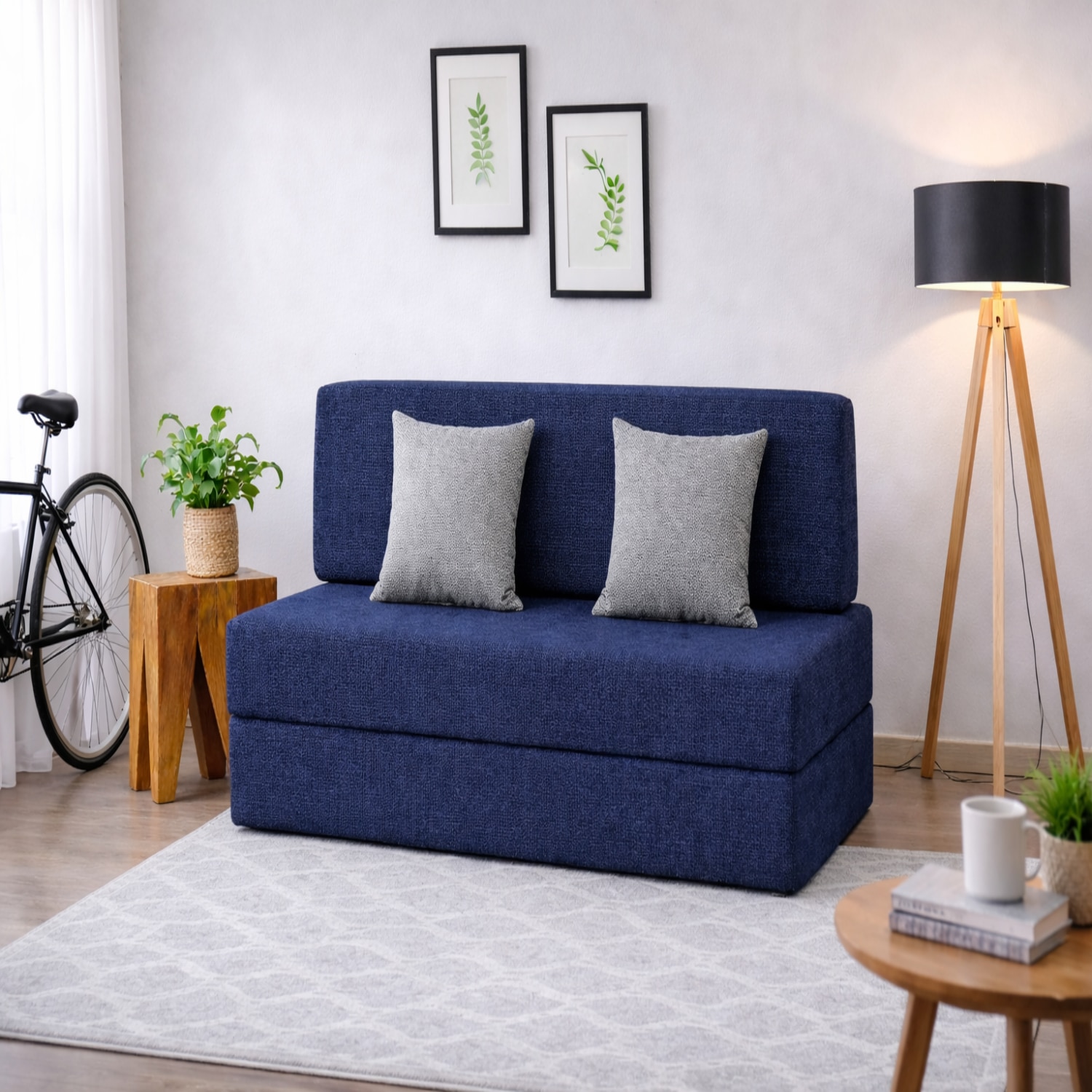 Coirfit Folding 2 Seater Double Foam Fold Out Sofa Cum Bed in Dark Blue Colour - Usha Shriram