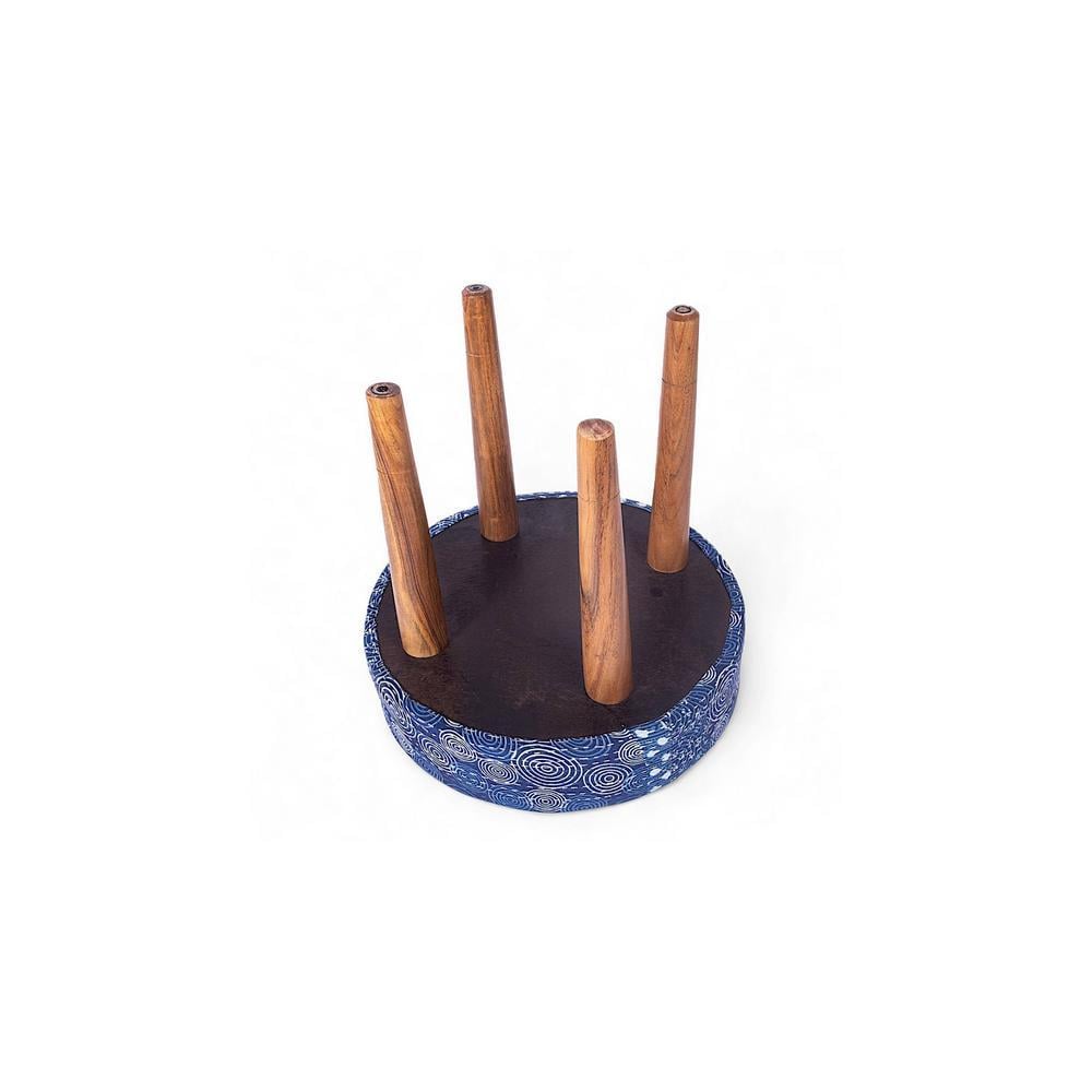 Nayla Solid Wood Stool in Indigo Patch Kantha Fabric