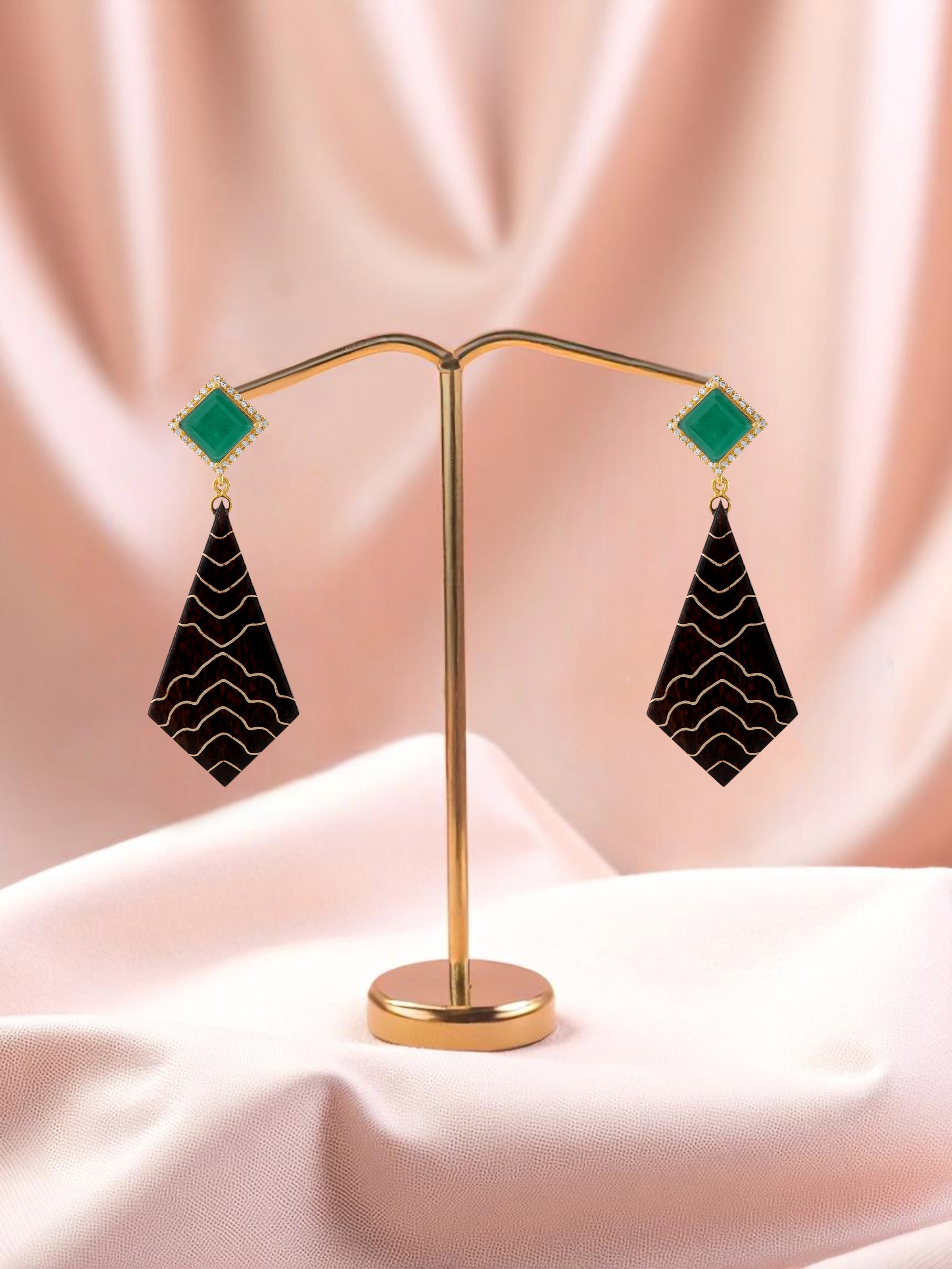 Tarkashi silver drop earrings worn on ears – Swadesh