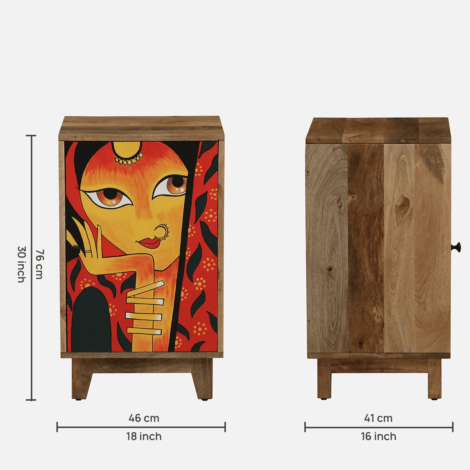 KevinMango Wood Hand Painted Multicolour 1 Door Small Cabinet In Natural Finish