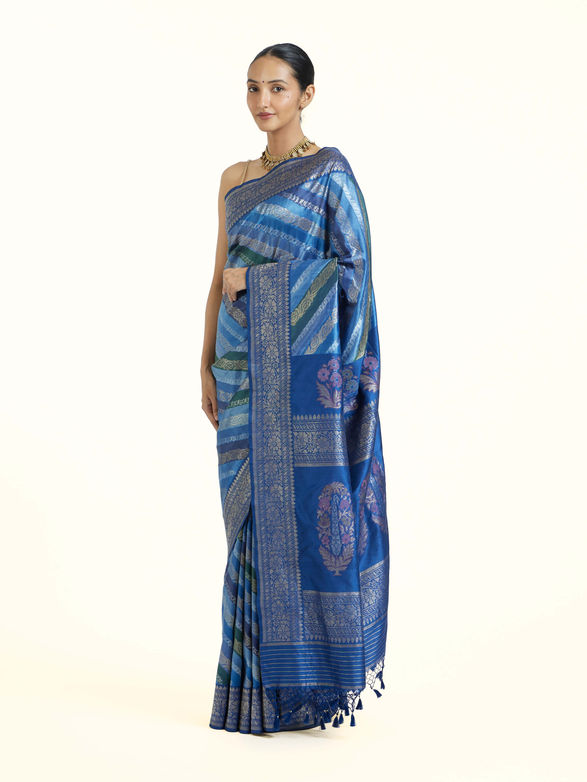 Indigo Ashavali Brocade Silk Saree