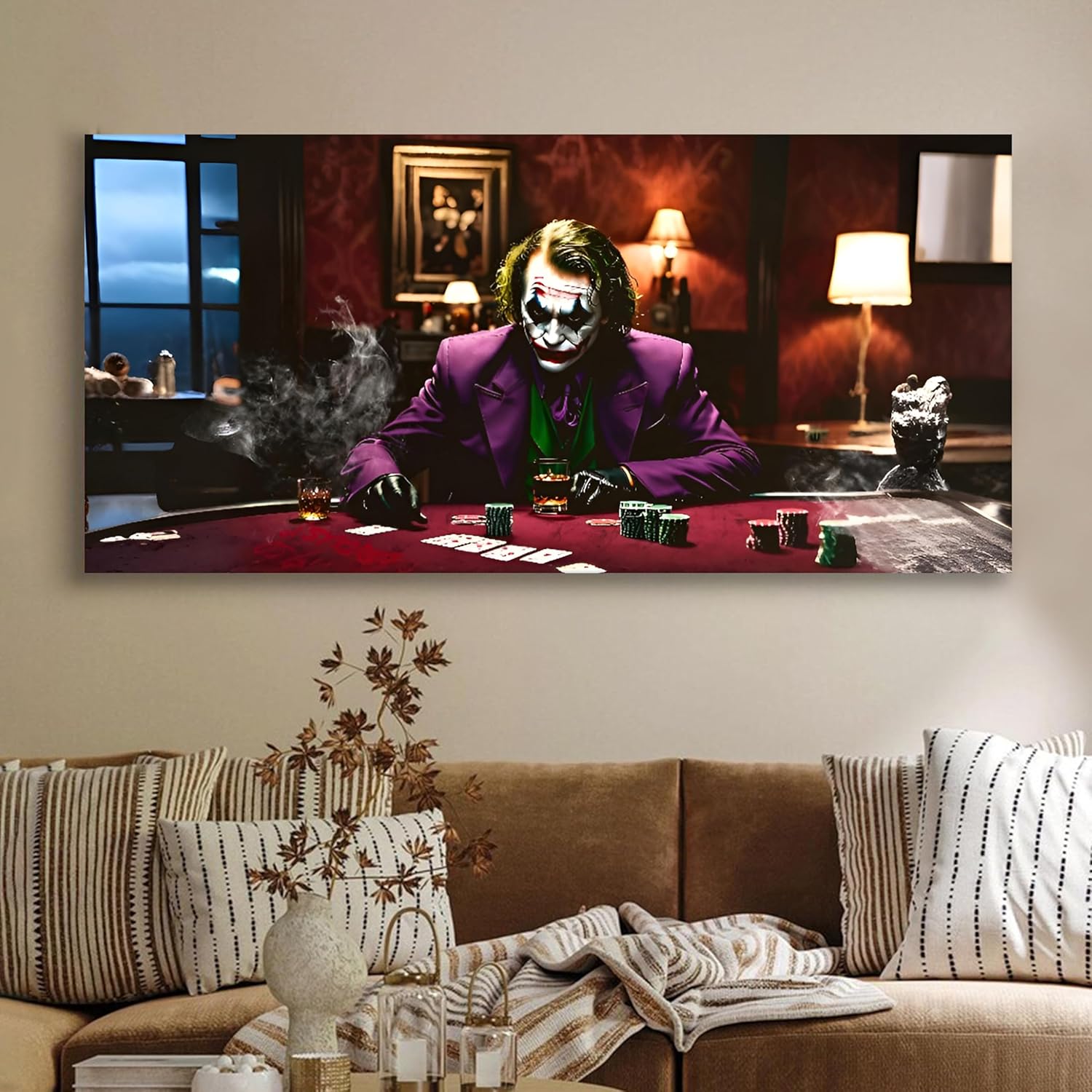 Cinematic Poker Table Canvas Wall Painting Casino Theme Decor 22x46 Inch - Art Street