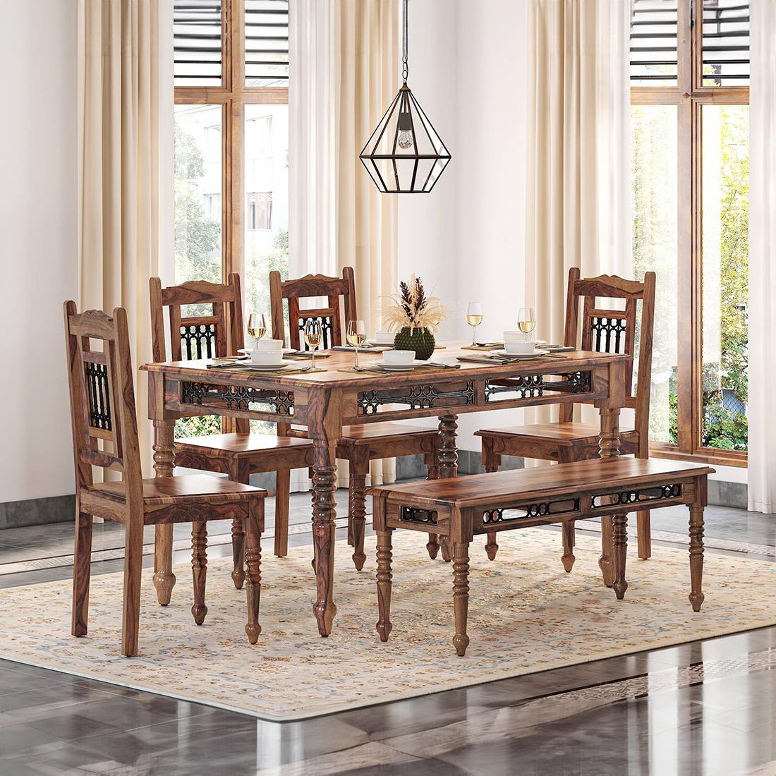 Bunai Solid Wood Bench In Teak Finish
