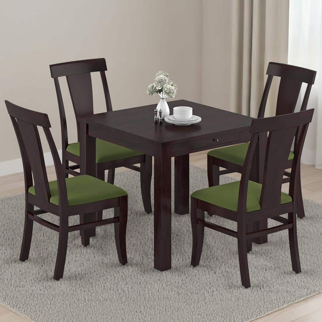 Arabia-Fabio 4 Seater Dining Table With Set Of 4 Chairs Colour-Matty Olive Finish-Mahogany