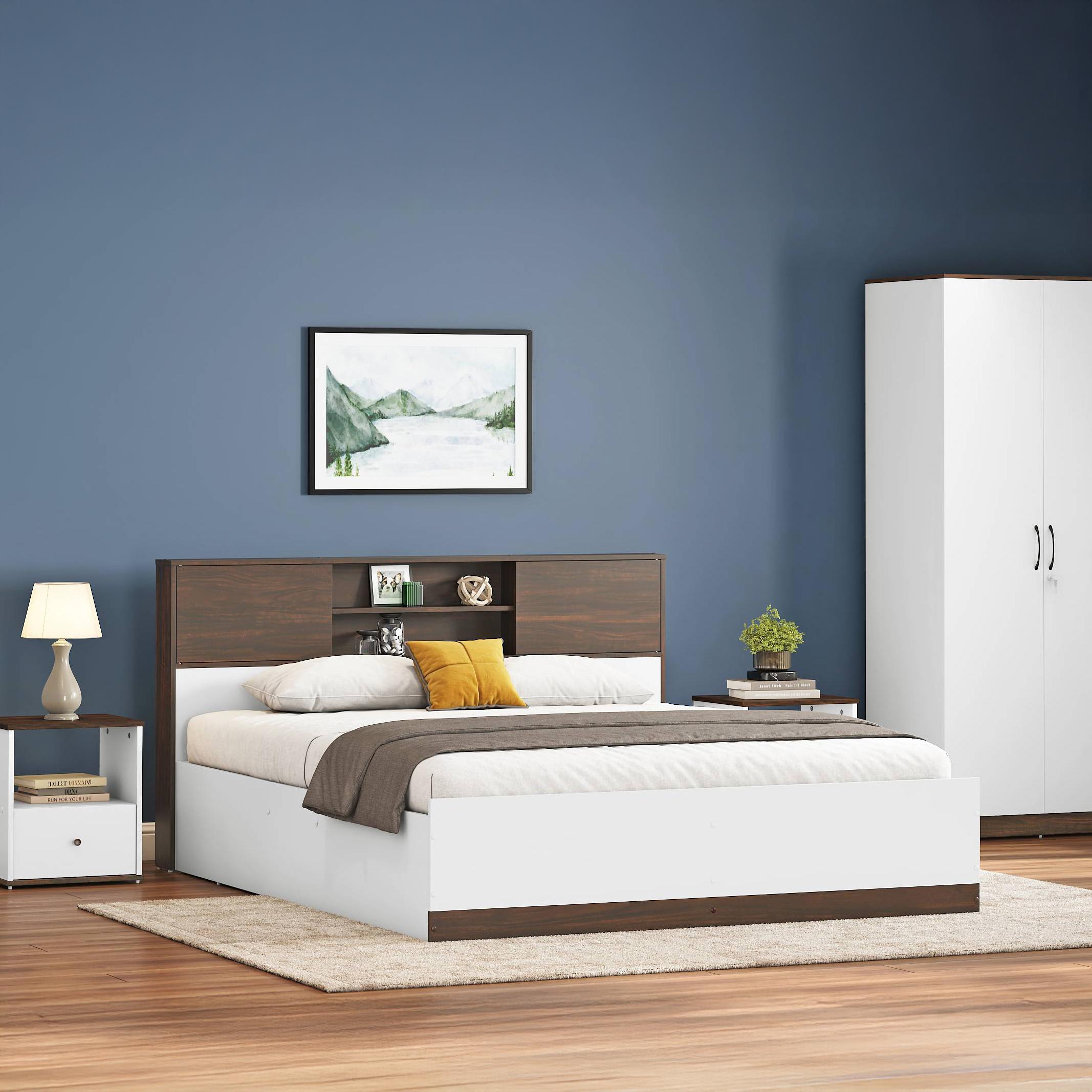 Riley Dual Tone Queen Size Box Storage Bed In White Finish