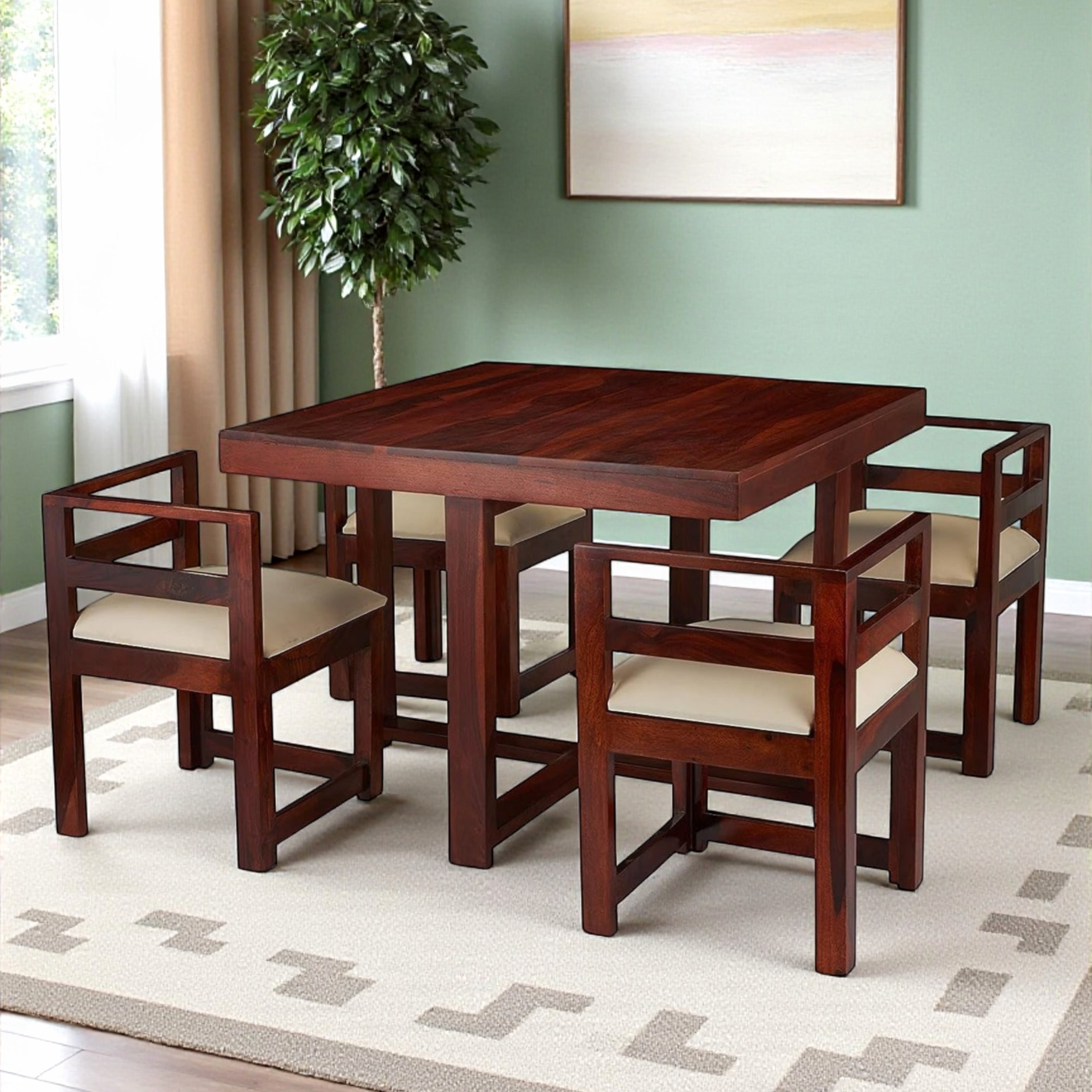 Kingston Sheesham Wood Accent 4 Seater Dining Table Set