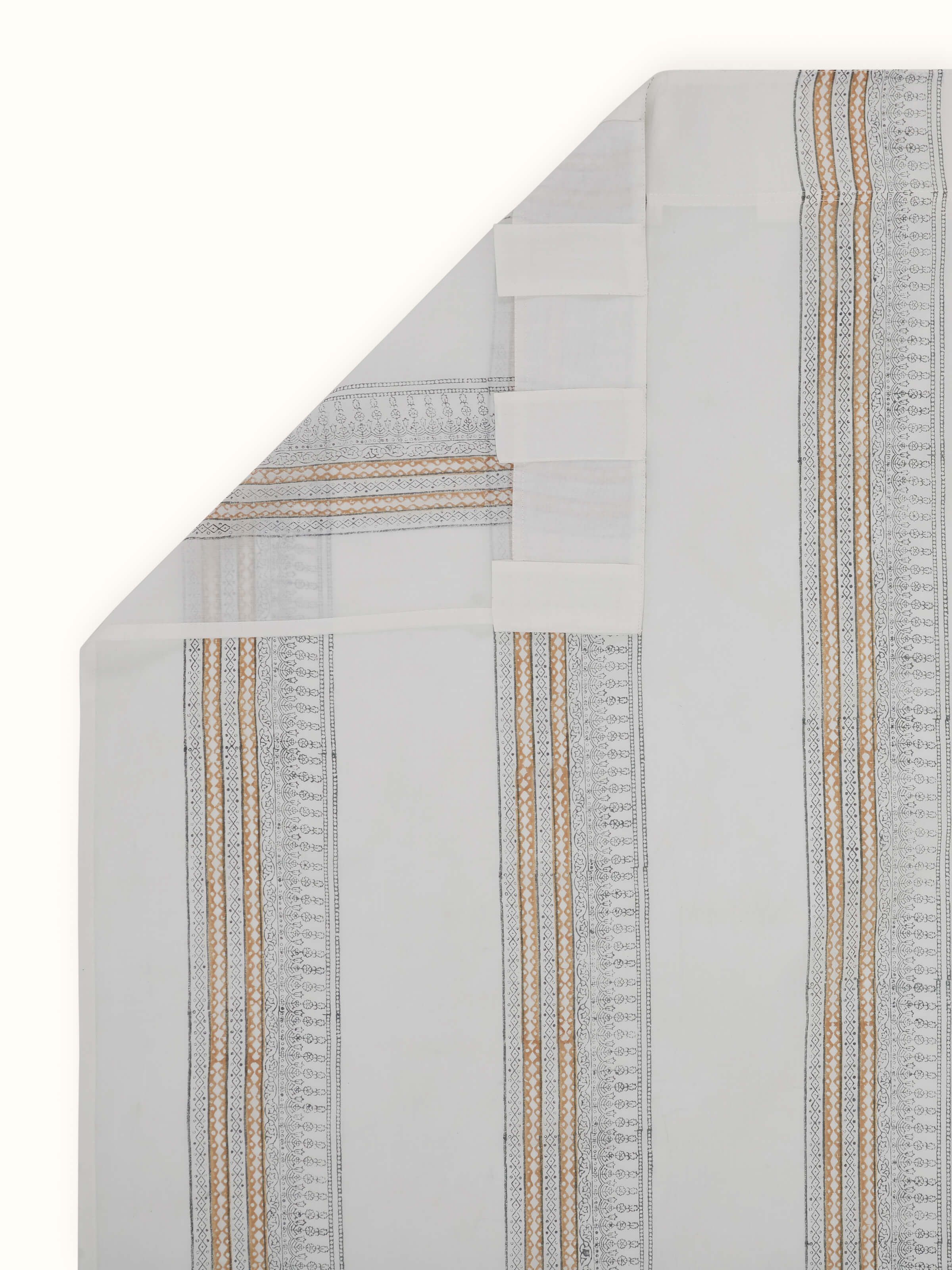 Sanganeri hand block print grey block stripe sheer curtain 9 ft, back view