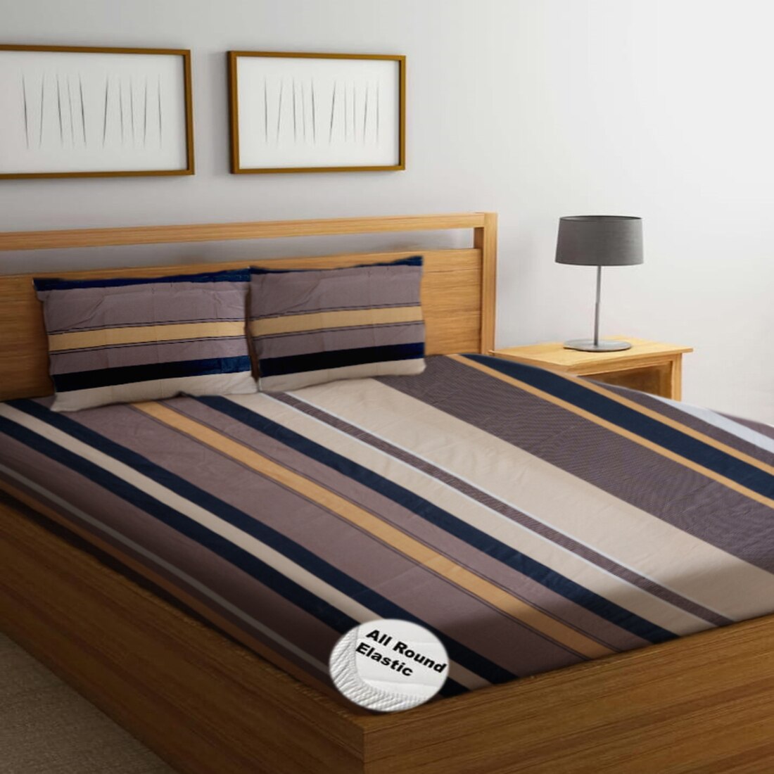 High Quality Cotton mix Double bed Fitted Bedsheets 250cmsx 230 cms ( Pillows 46 x 49 cms)