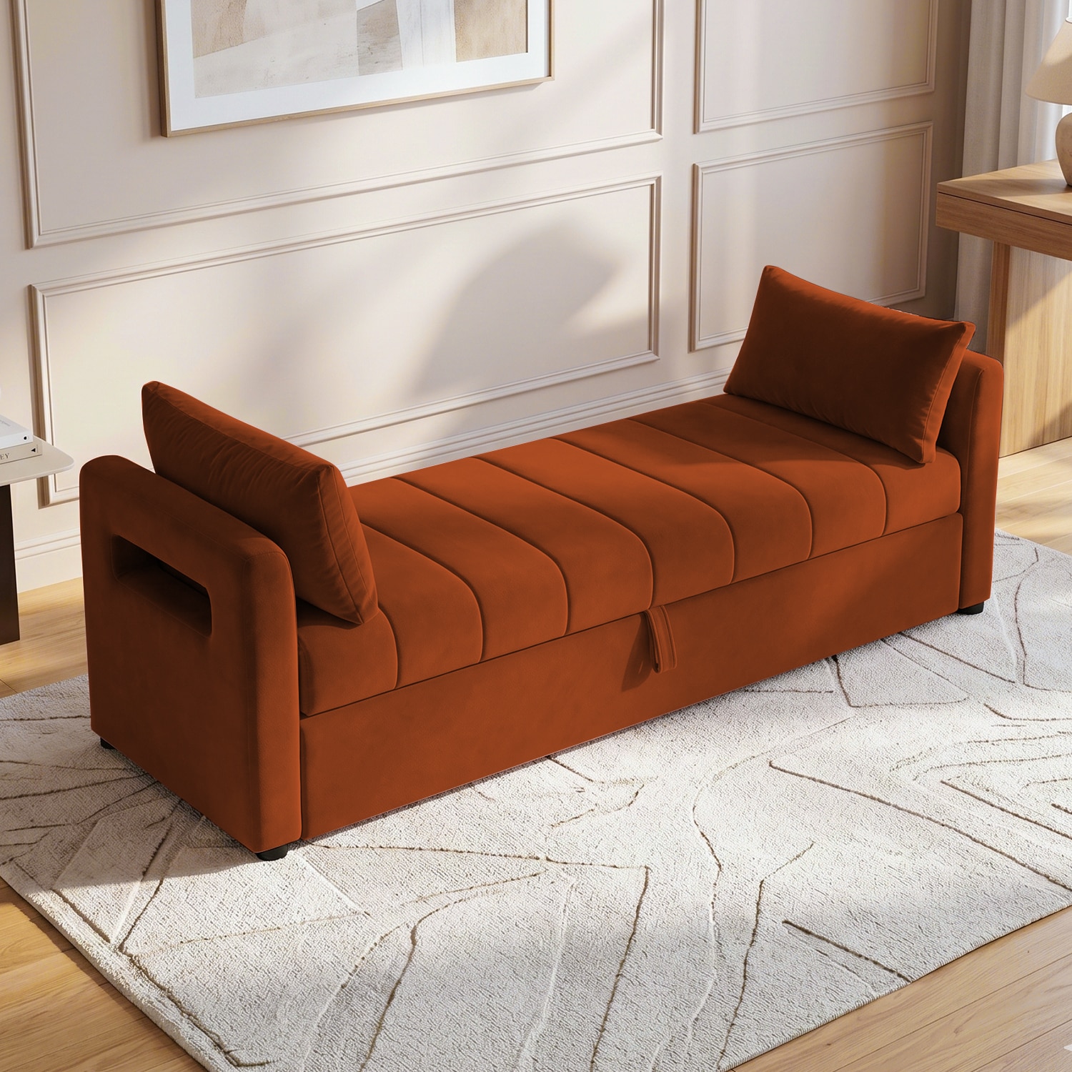 Jedlo Velvet 2 Seater Ottoman Bench  with Storage in Orange  Color - Home Lifestylez