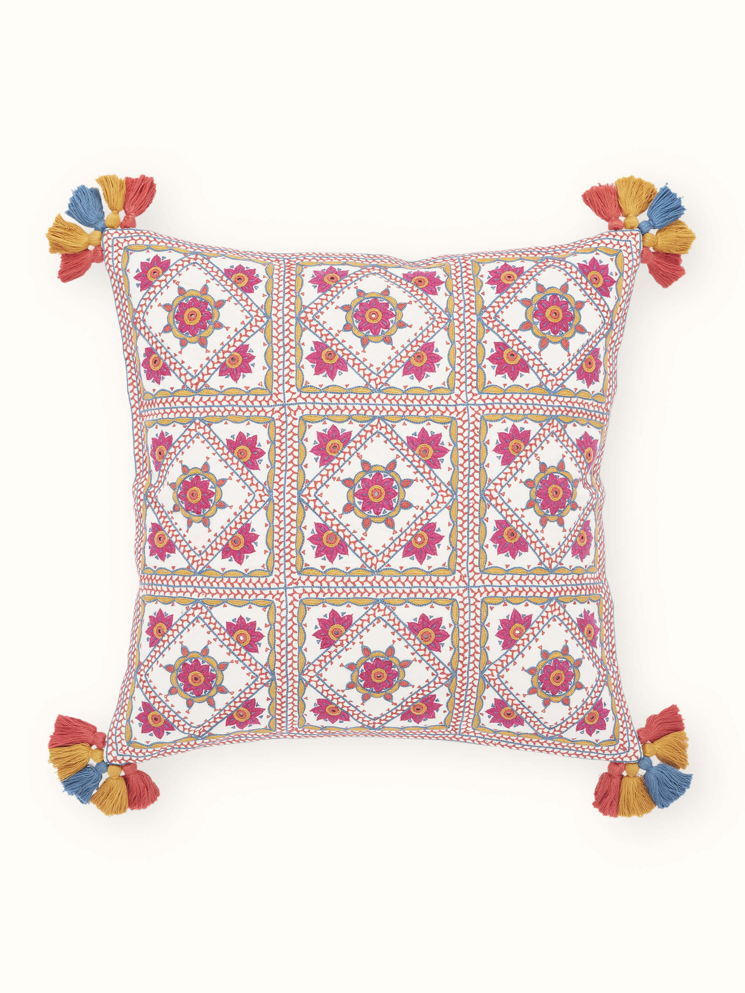 Varna Pink All-over Cotton Pakko Hand Embroidered Cushion Cover