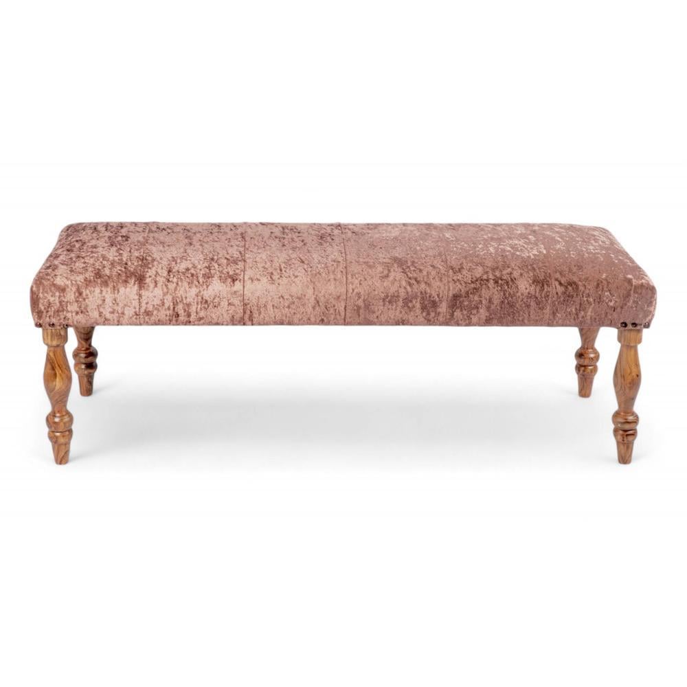 Cairo Soild Wood Bench In Velvet Brown Fabric