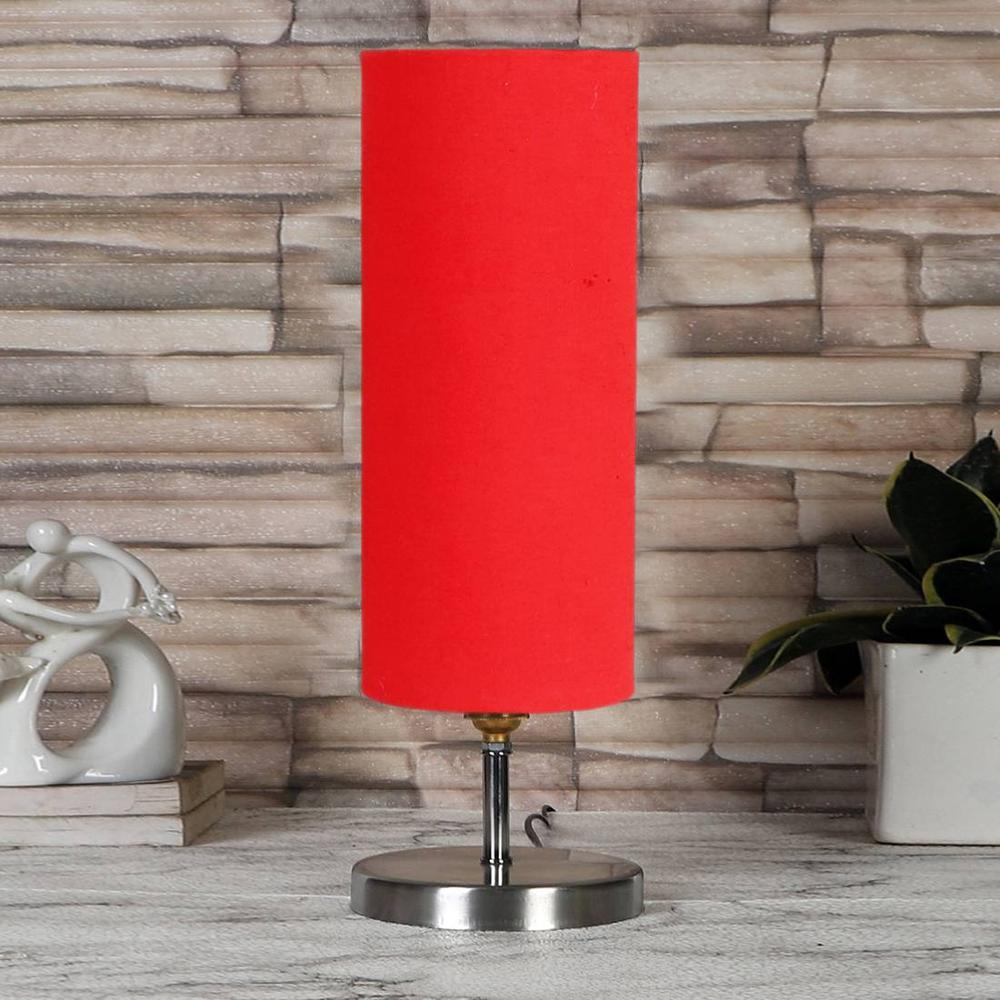 Red cotton table lamp with Steel Base -43