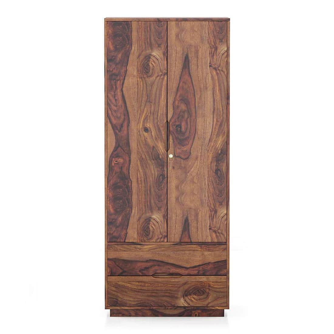 Zephyr Solid Wood 2 Door Wardrobe in Teak Finish