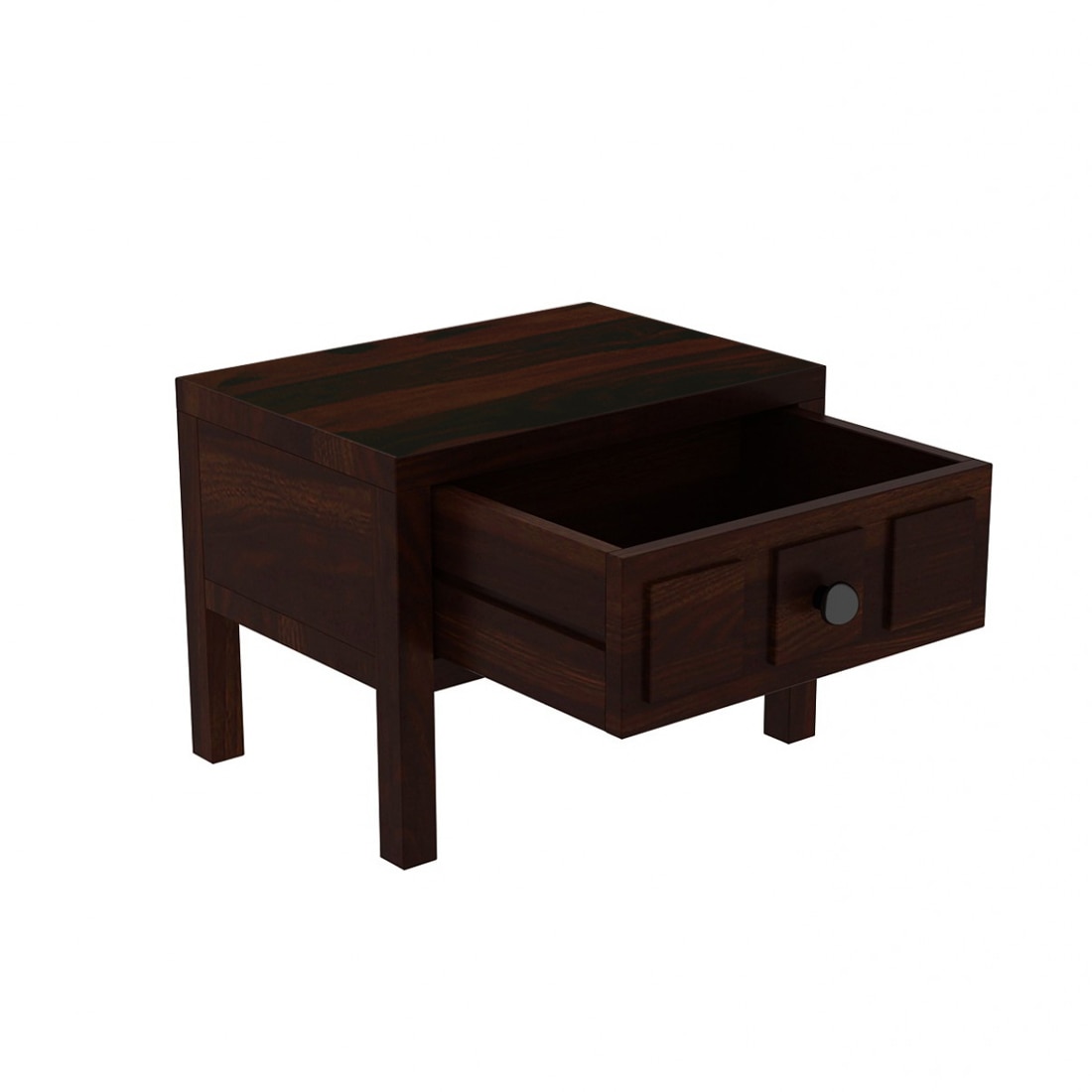 Square Solid Wood Box Bedside Table in Walnut Finish