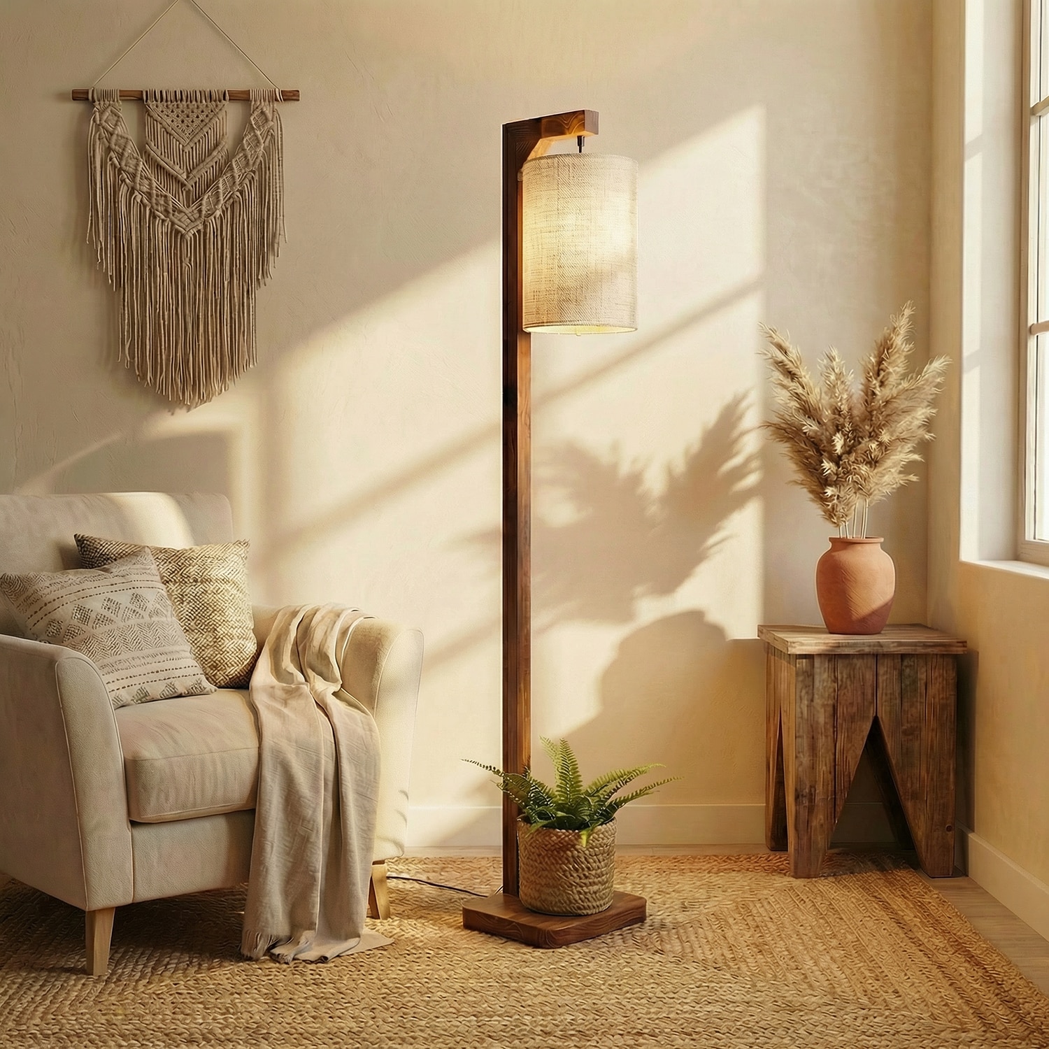 Elementary Beige Jute Floor Lamp with Beige Jute Base