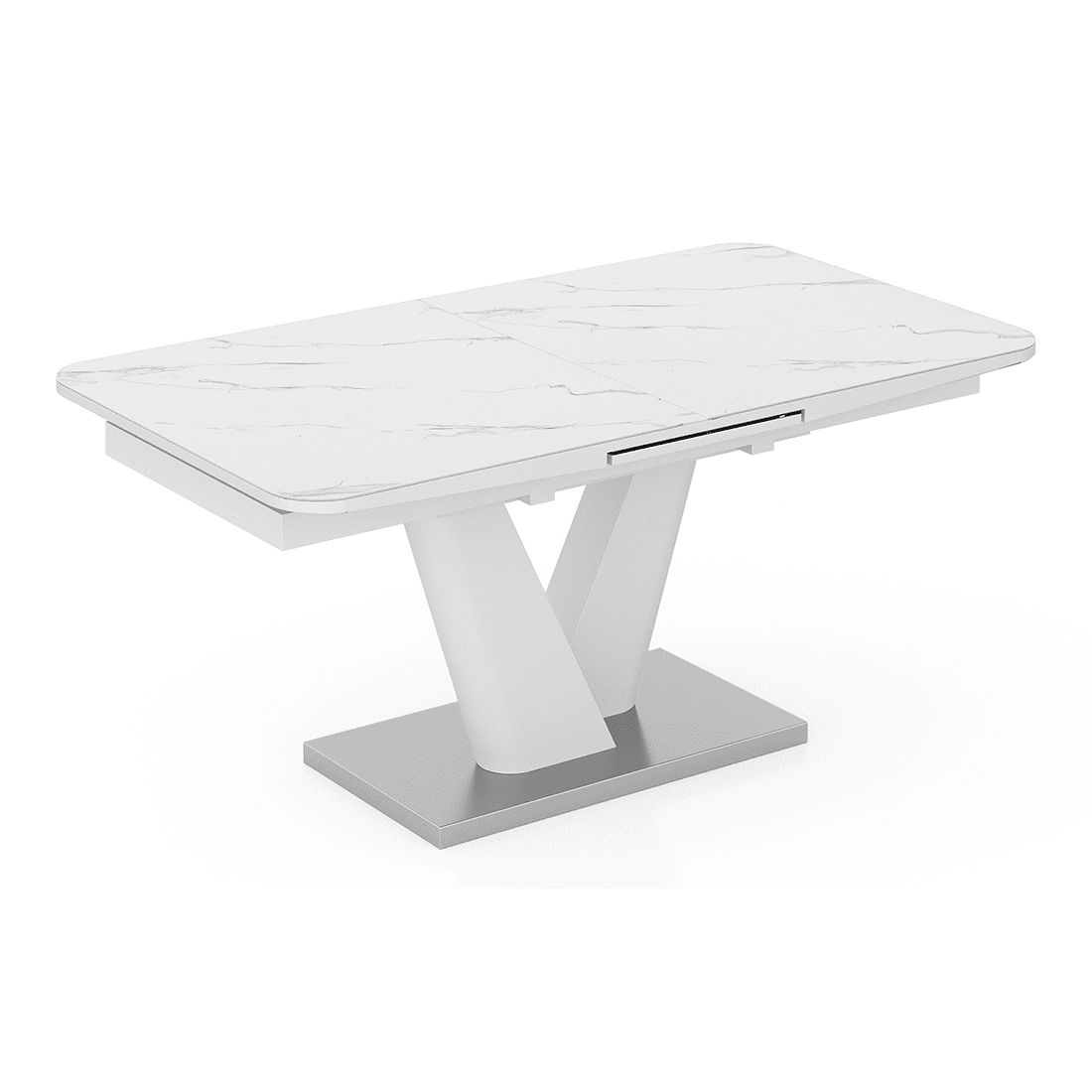 Caribu 6 To 8 Extendable Dining Table In White Marble Color With High Gloss Finish