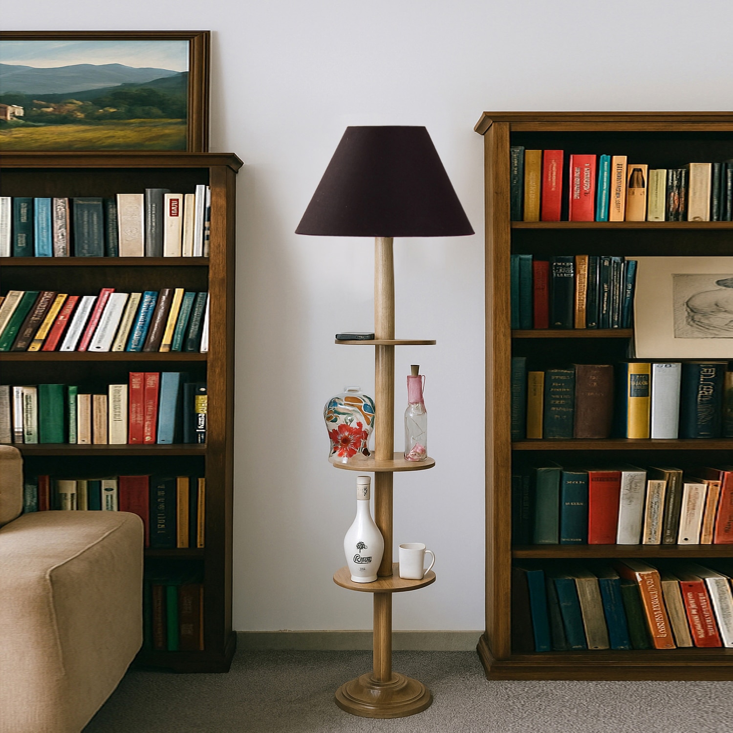 Devansh Shelf Wooden Floor Lamp