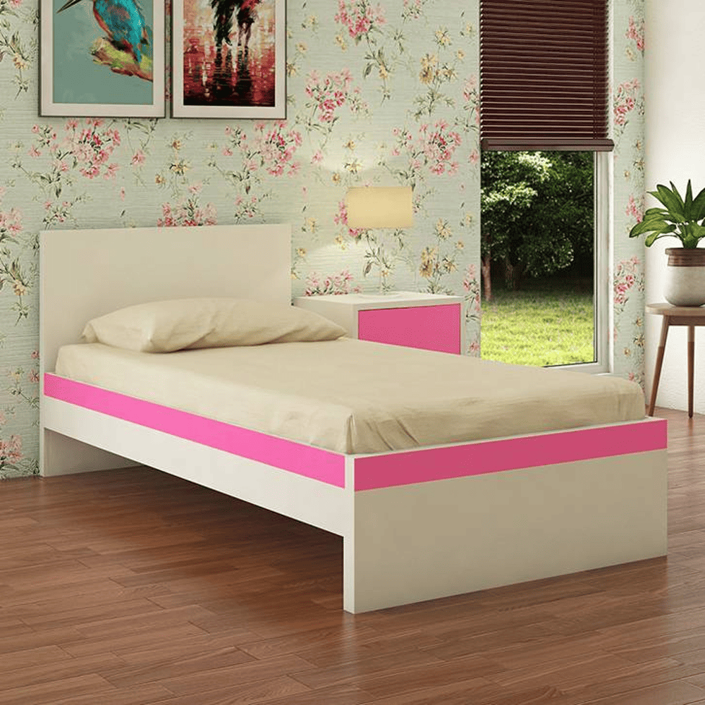 Riga Engineered Wood Bed in Barbie Pink Colour