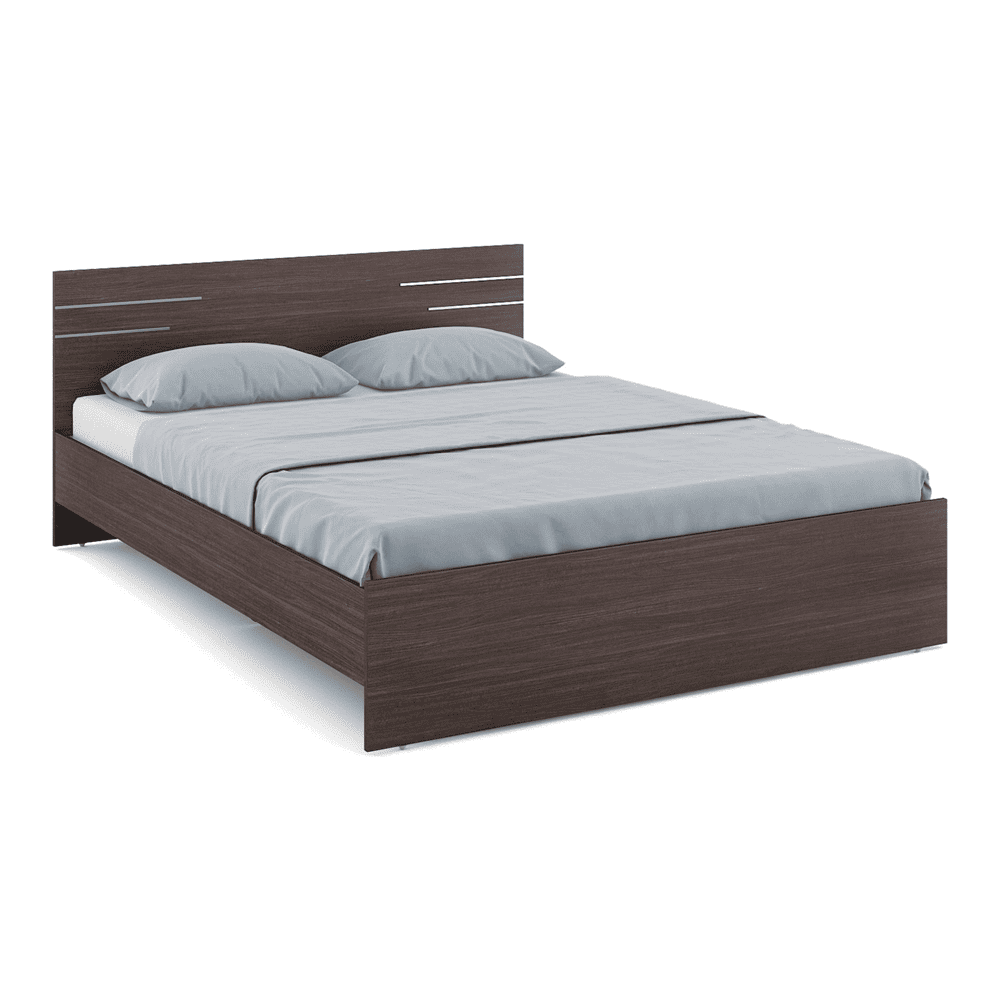 Asher Engineered Wood Queen Size Non Storage Bed In Choco Walnut Finish
