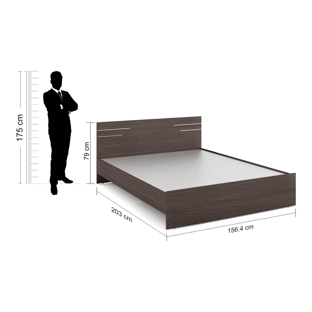 Asher Engineered Wood Queen Size Non Storage Bed In Choco Walnut Finish