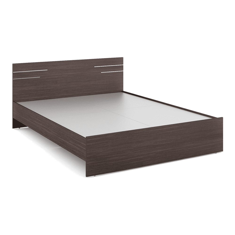 Asher Engineered Wood Queen Size Non Storage Bed In Choco Walnut Finish