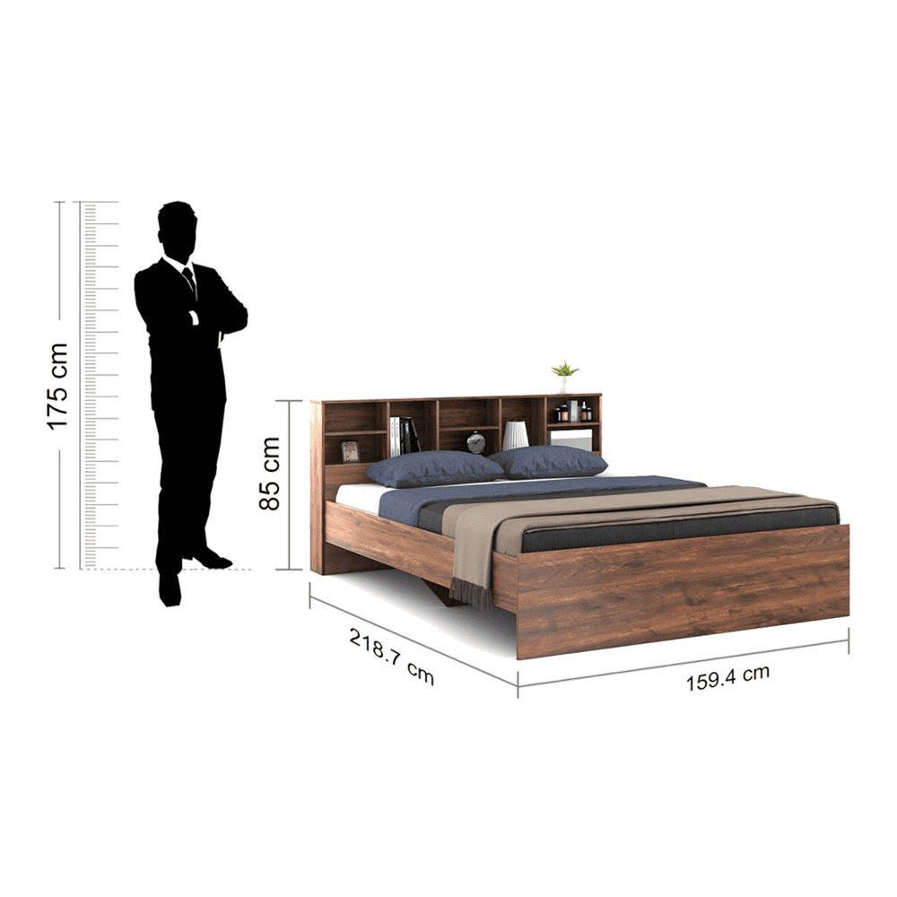 Nexon Queen Bed In Natural Teak Finish