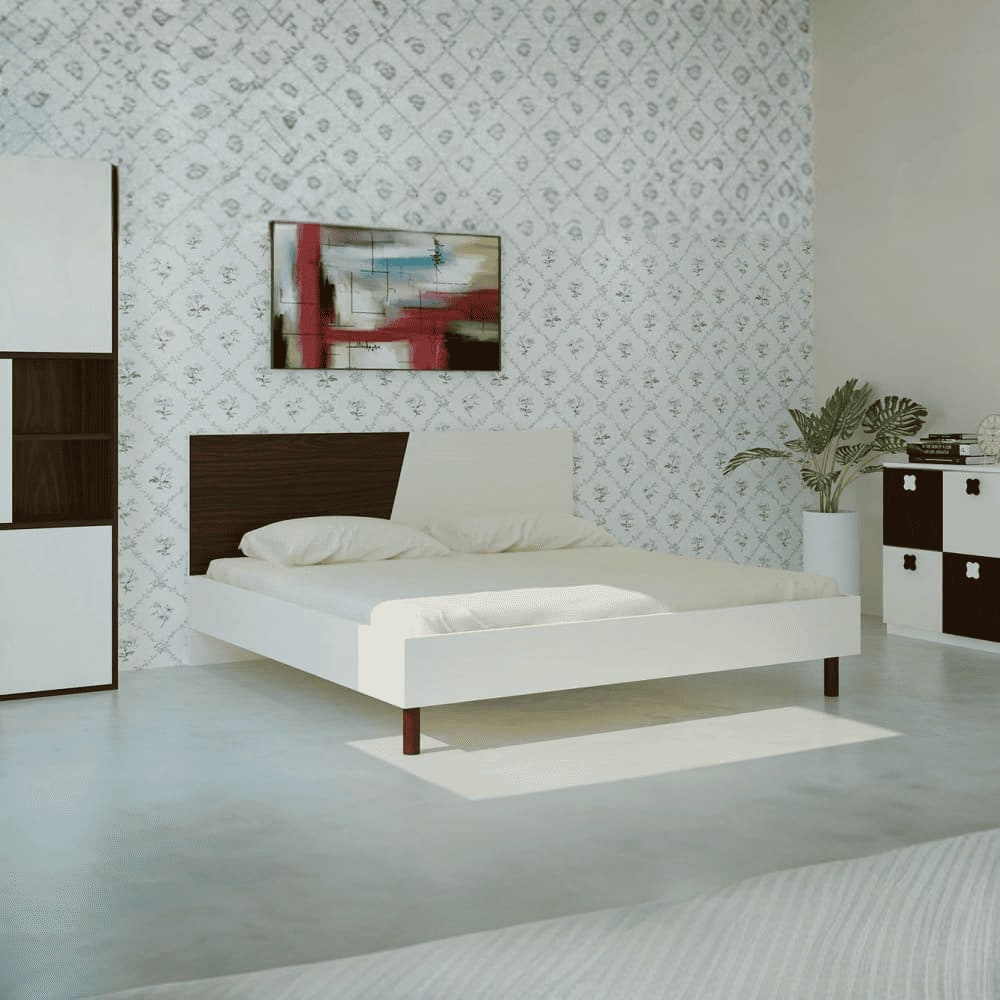 Fiona Engineered Wood Non Storage Bed in Light Wood Coffee Walnut Colour